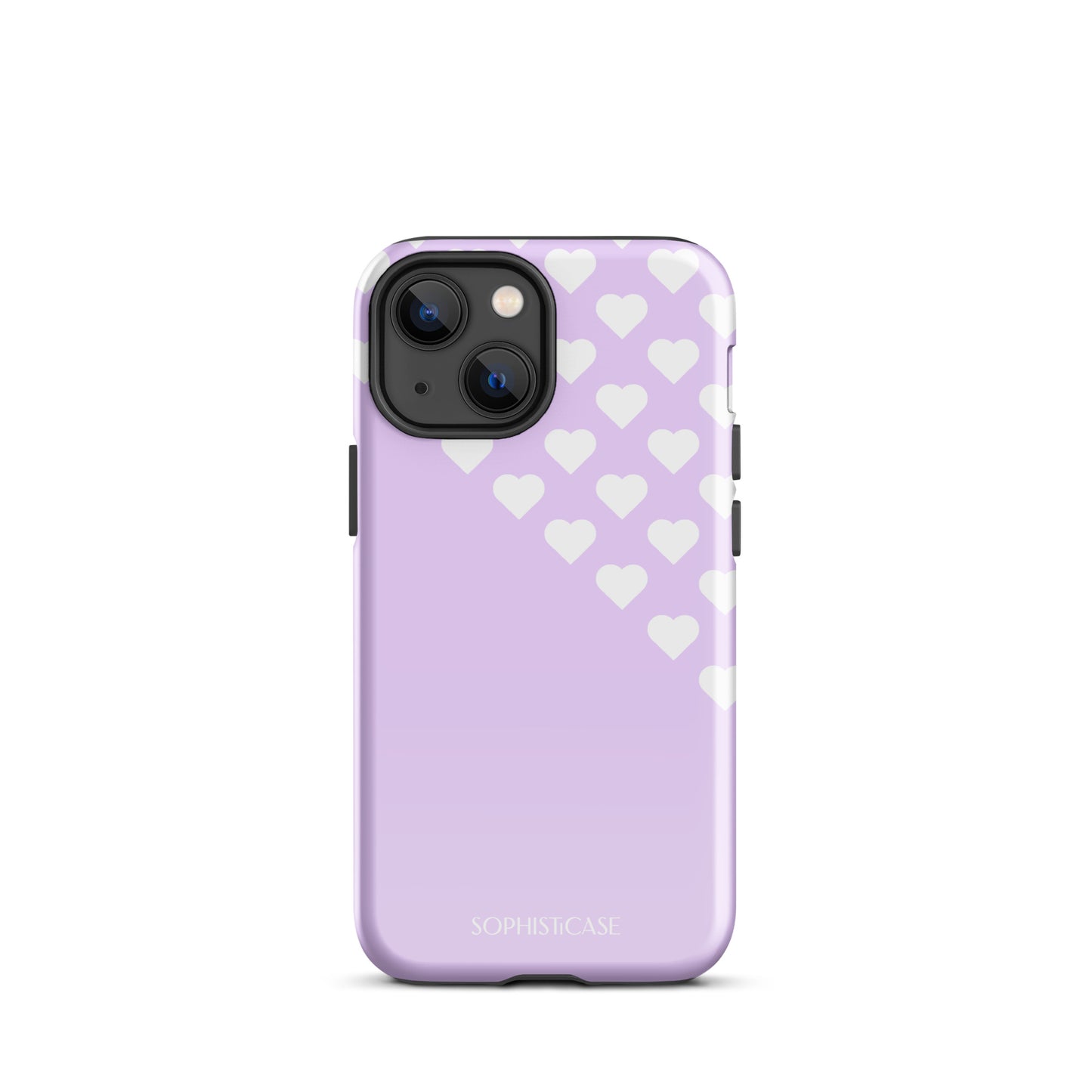 Tough Phone Case Featuring Purple Cream Tiny Hearts Design for iPhone 13 Mini Glossy 