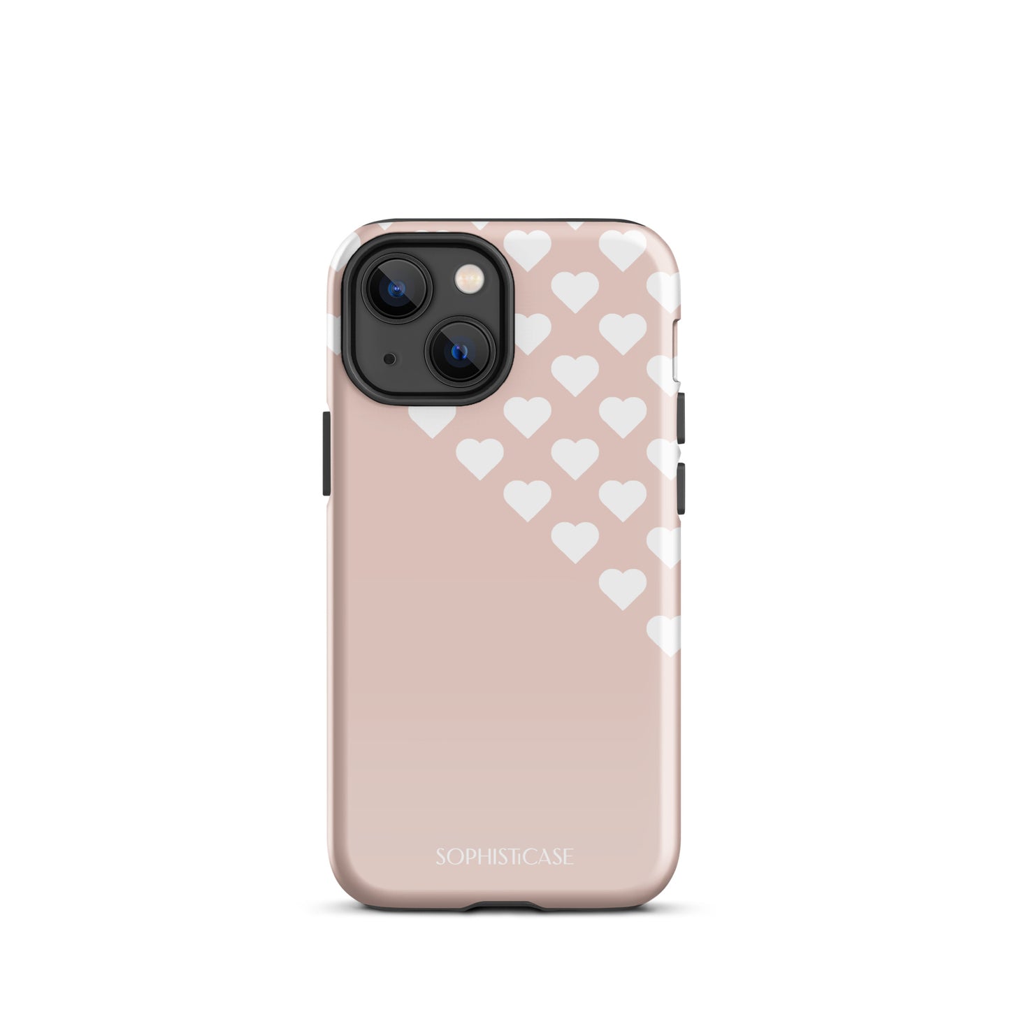 Tough Phone Case Featuring Neutral Beige Cream Tiny Hearts Design for iPhone 13 Mini Glossy