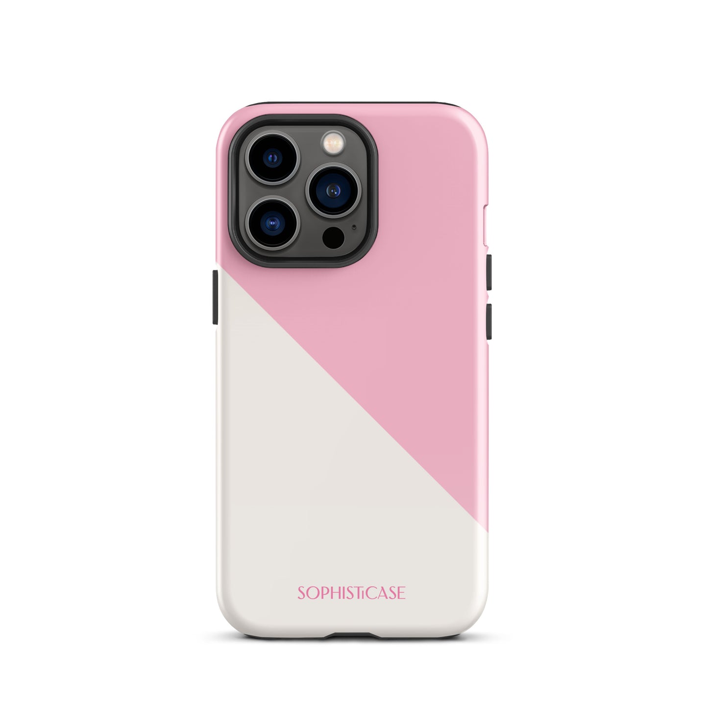 Tough Phone Case Featuring Pink Cream Diagonal Split Design for iPhone 13 Pro Glossy