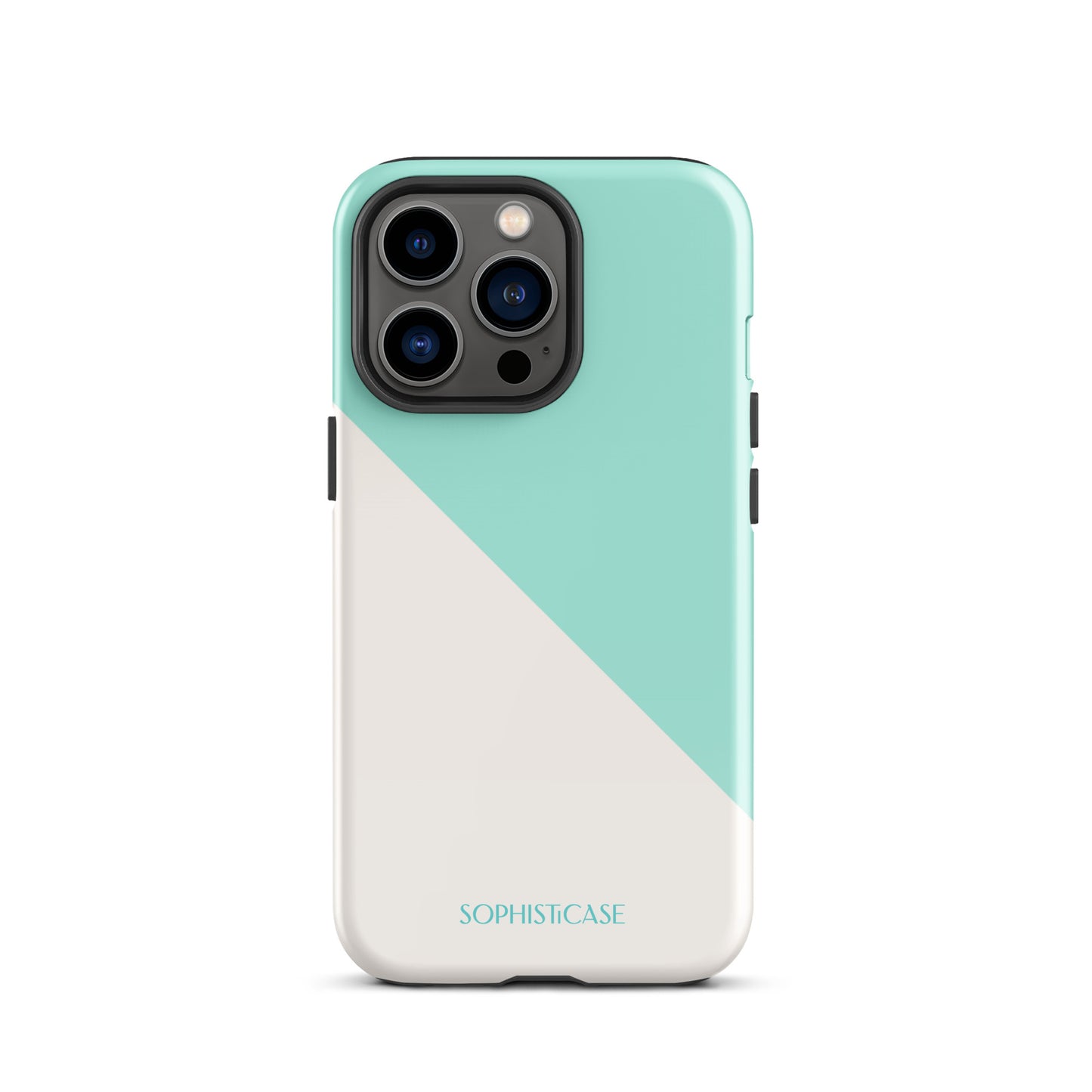 Tough Phone Case Featuring Mint Green Cream Diagonal Split Design for iPhone 13 Pro Glossy