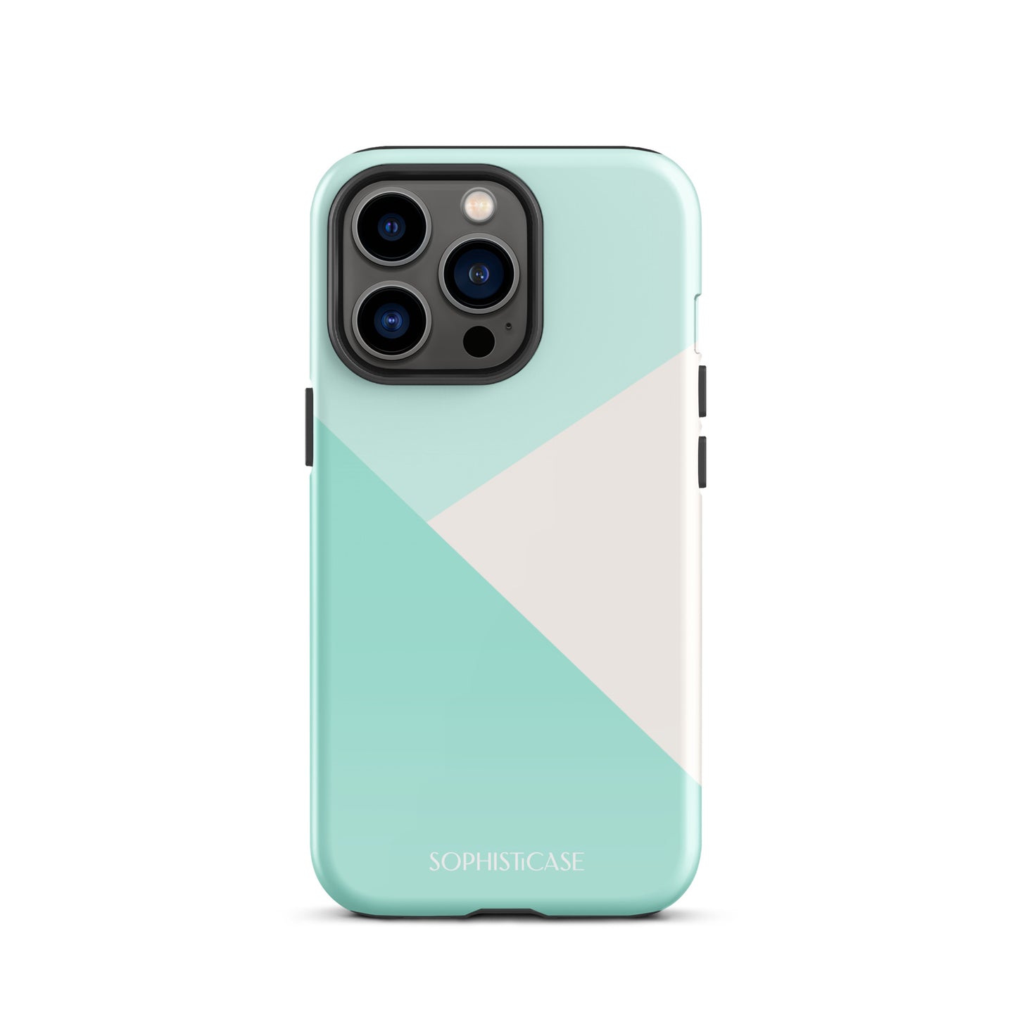 Tough Phone Case Featuring Three Tone Mint Green Cream Diagonal Design for iPhone 13 Pro Glossy