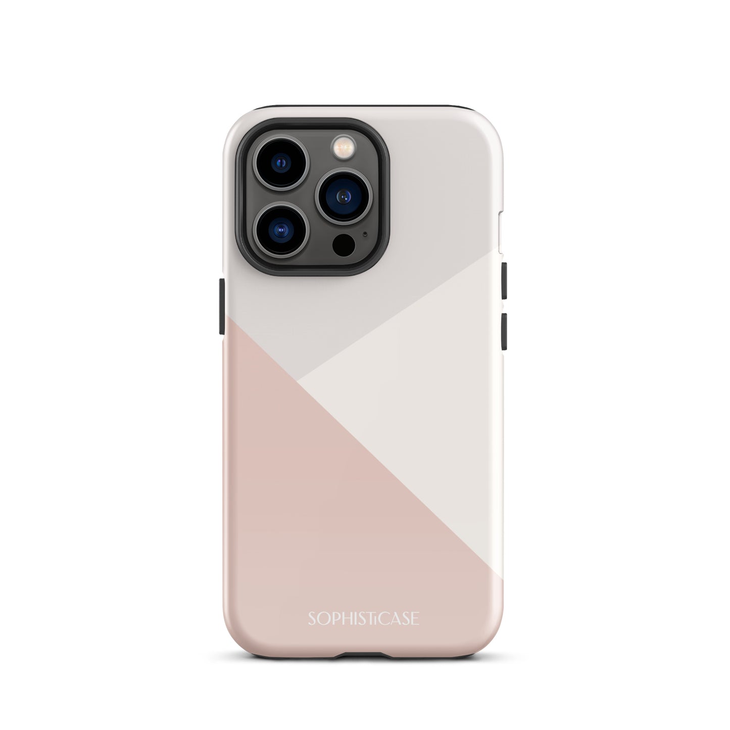 Tough Phone Case Featuring Three Tone Neutral Beige Cream Diagonal Design for iPhone 13 Pro Glossy