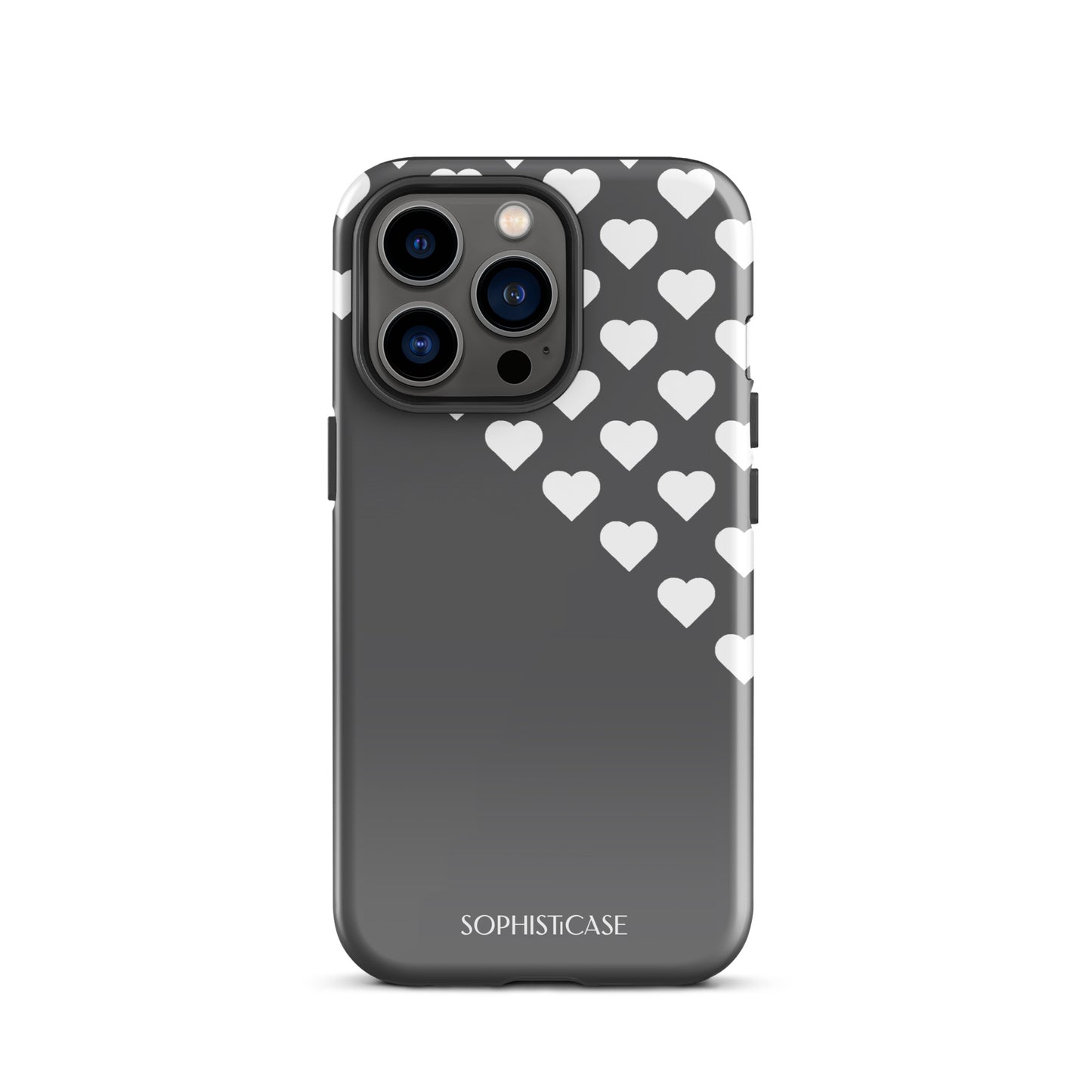 Tough Phone Case Featuring Black Cream Tiny Hearts Design for iPhone 13 Pro Glossy