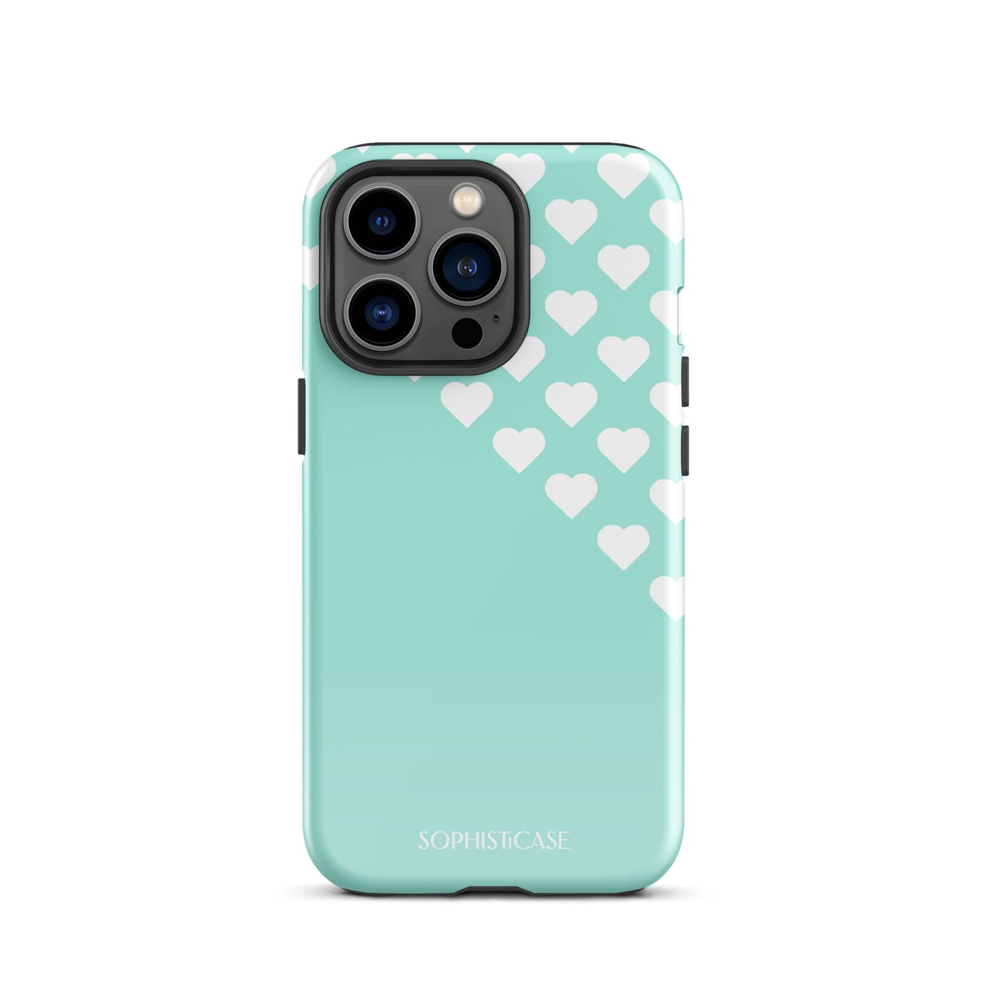 Tough Phone Case Featuring Black Cream Tiny Hearts Design for iPhone 13 Pro Glossy