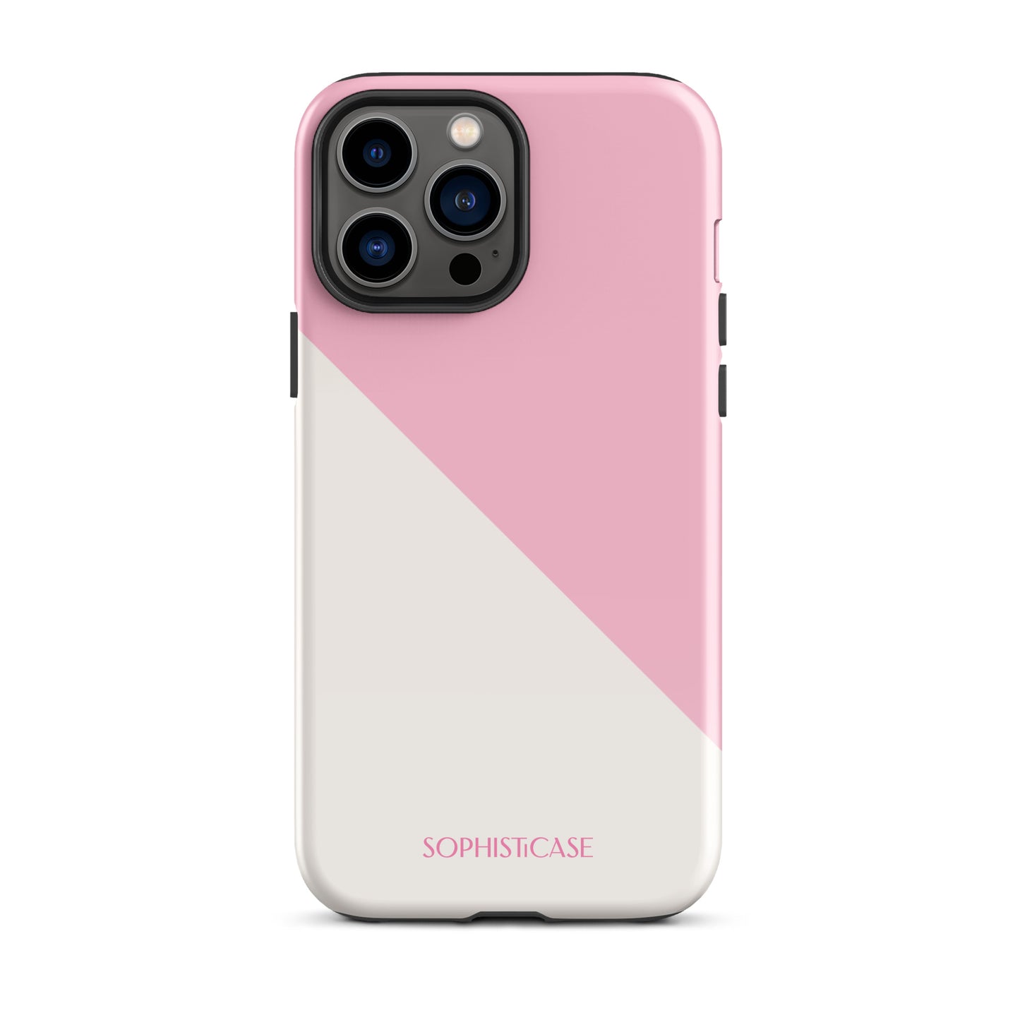 Tough Phone Case Featuring Pink Cream Diagonal Split Design for iPhone 13 Pro Max Glossy