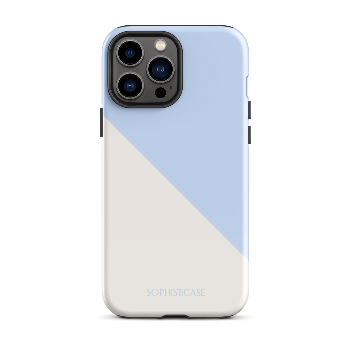 Tough Phone Case Featuring Baby Blue Cream Diagonal Split Design for iPhone 13 Pro Max Glossy