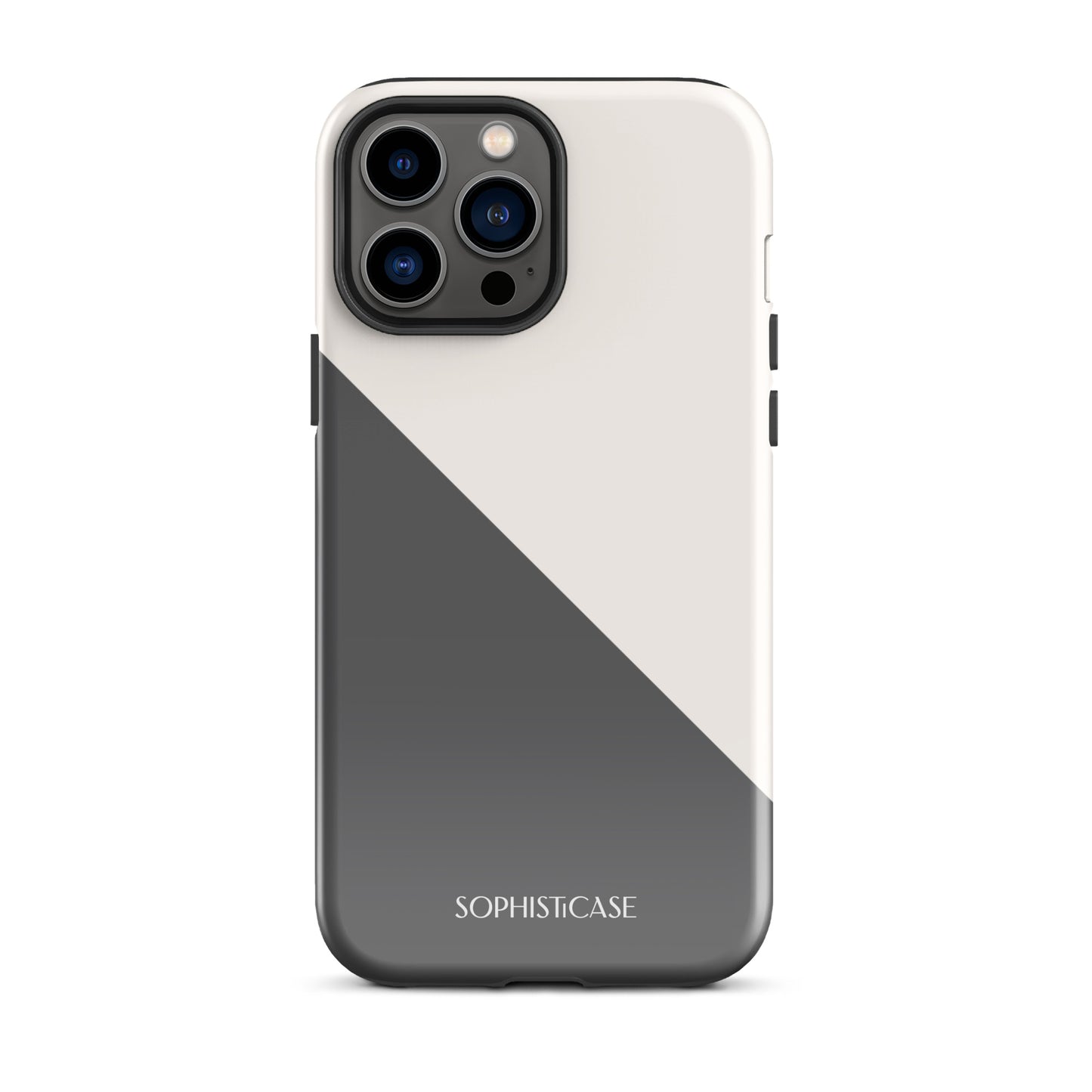 Tough Phone Case Featuring Grey Cream Diagonal Split Design for iPhone 13 Pro Max Glossy