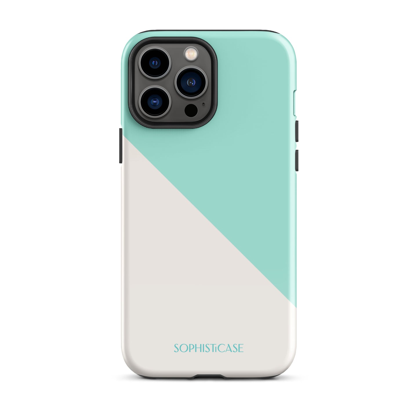 Tough Phone Case Featuring Mint Green Cream Diagonal Split Design for iPhone 13 Pro Max Glossy