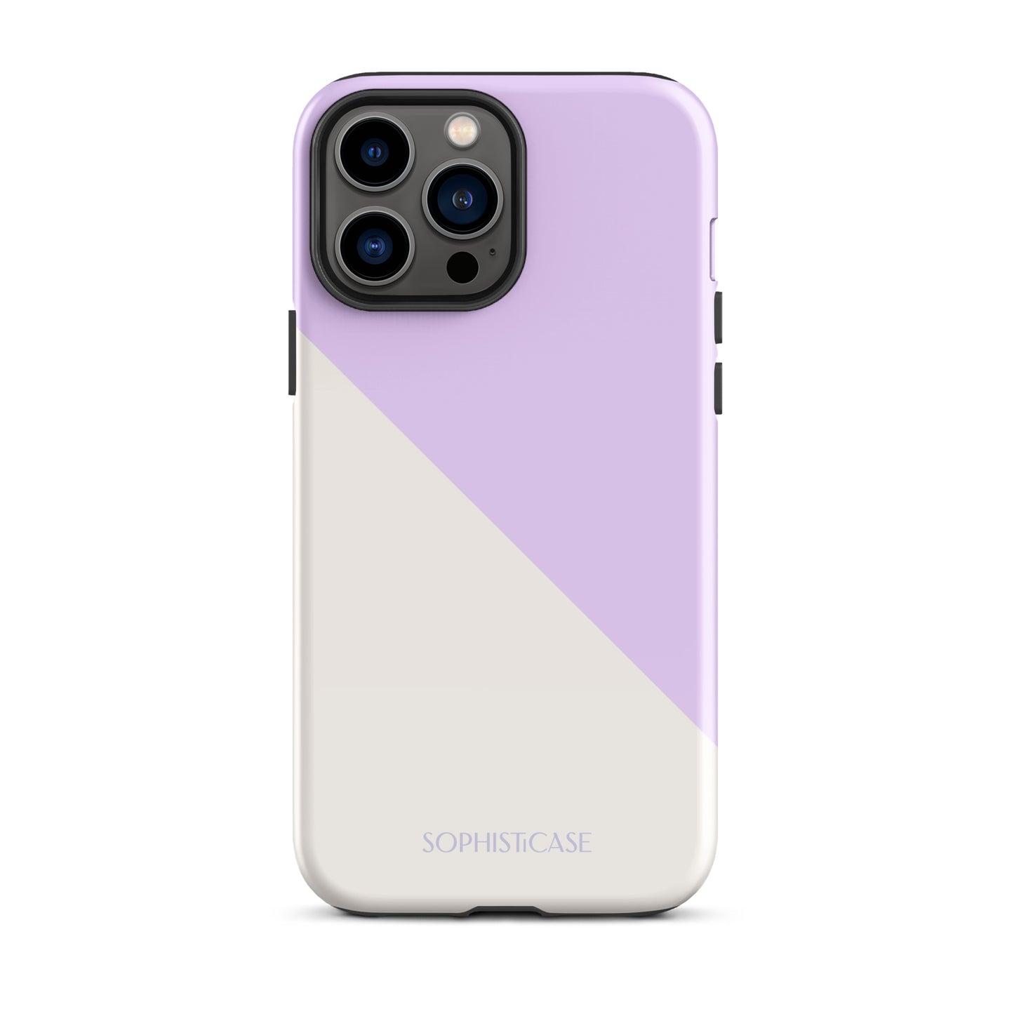 Tough Phone Case Featuring Purple Cream Diagonal Split Design for iPhone 13 Pro Max Glossy