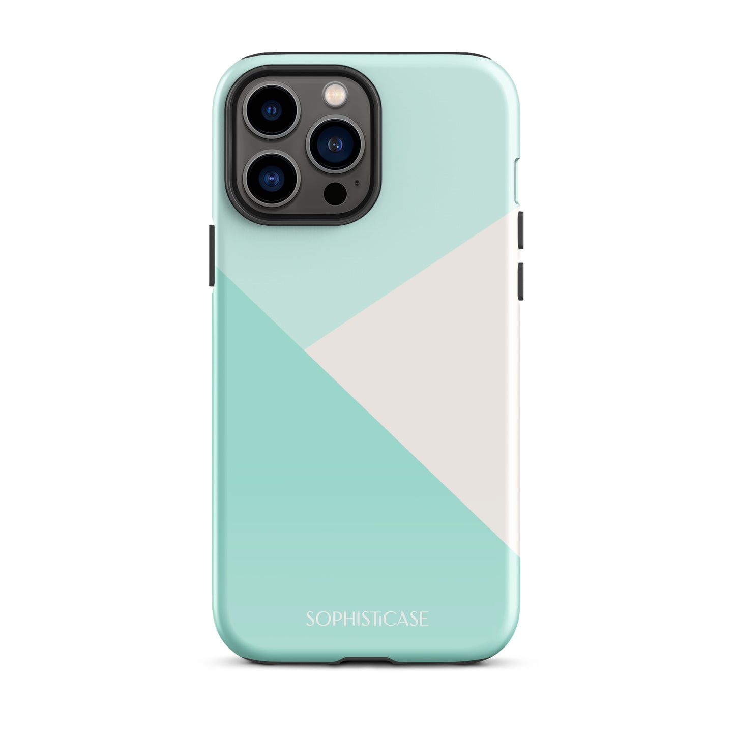 Tough Phone Case Featuring Three Tone Mint Green Cream Diagonal Design for iPhone 13 Pro Max Glossy