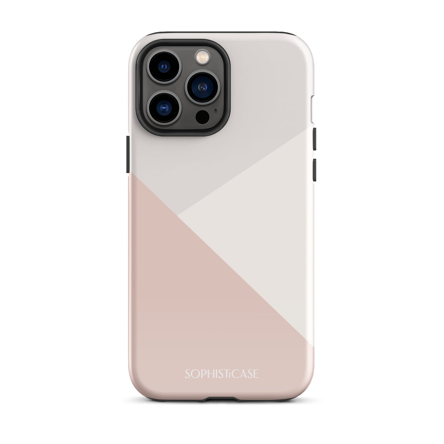 Tough Phone Case Featuring Three Tone Neutral Beige Cream Diagonal Design for iPhone 13 Pro Max Glossy