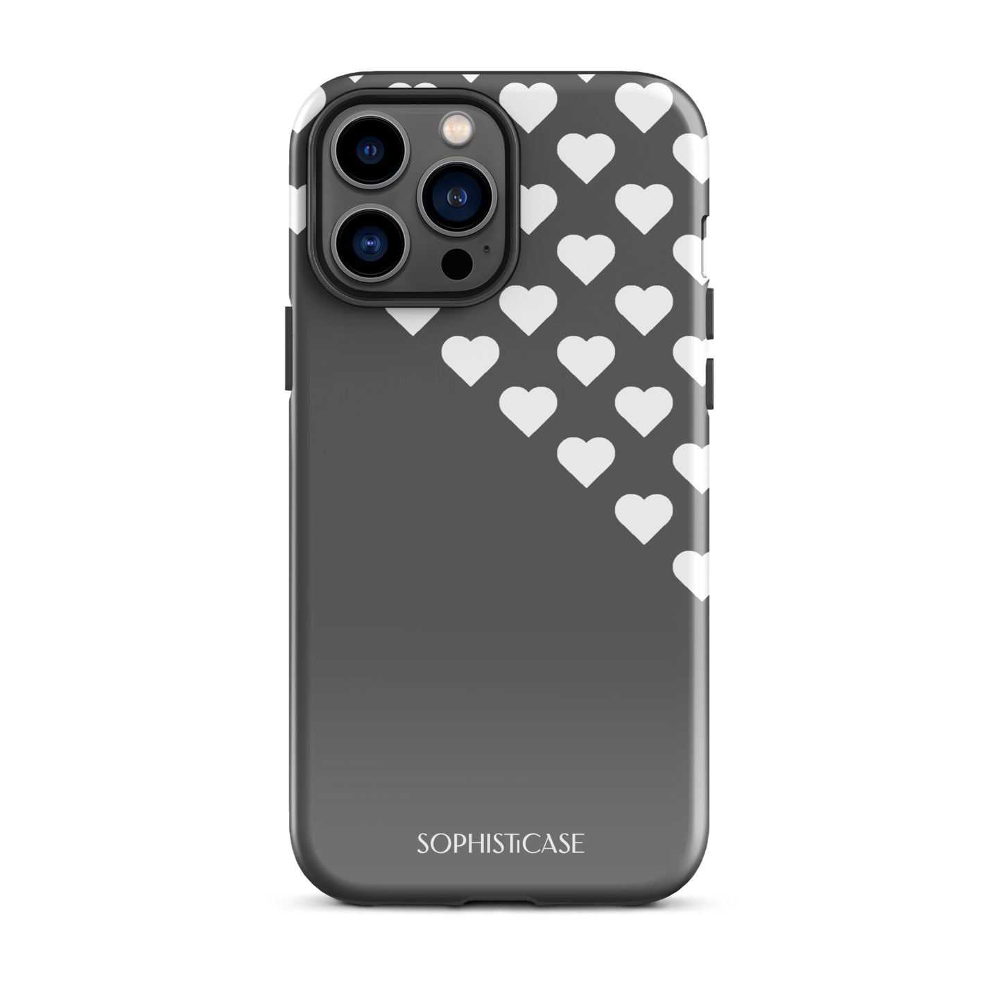 Tough Phone Case Featuring Black Cream Tiny Hearts Design for iPhone 13 Pro Max Glossy