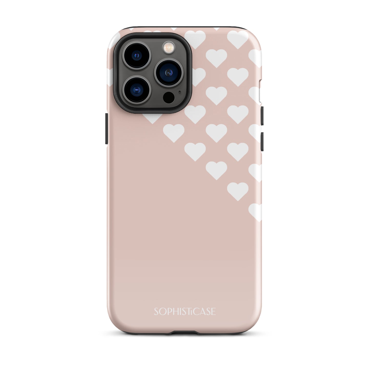 Tough Phone Case Featuring Neutral Beige Cream Tiny Hearts Design for iPhone 13 Pro Max Glossy