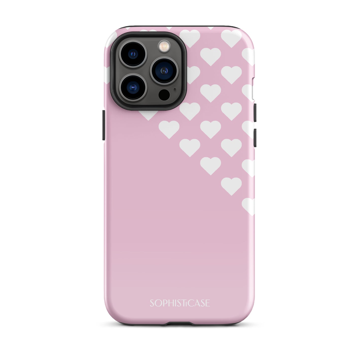 Tough Phone Case Featuring Pink Cream Tiny Hearts Design for iPhone 13 Pro Max Glossy