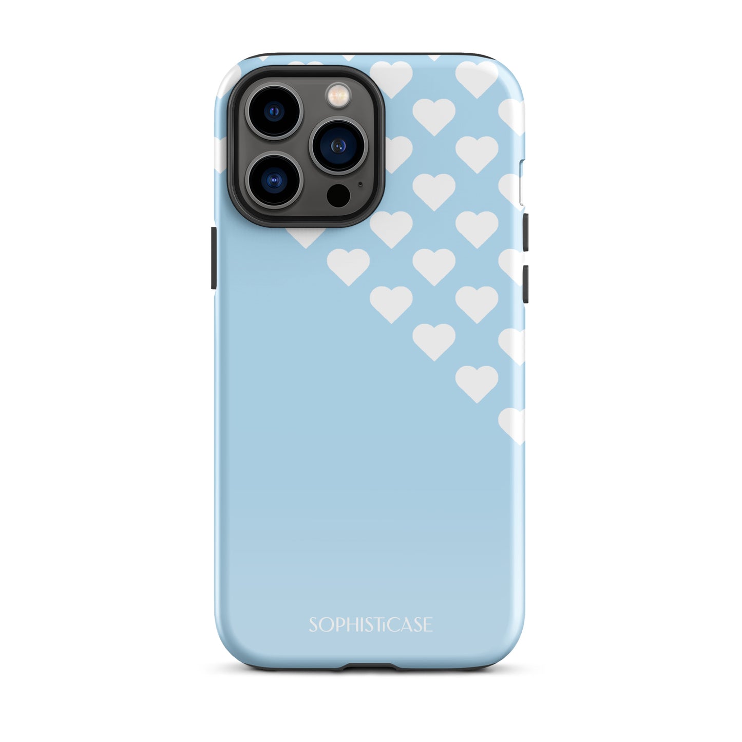 Tough Phone Case Featuring Blue Cream Tiny Hearts Design for iPhone 13 Pro Max Glossy