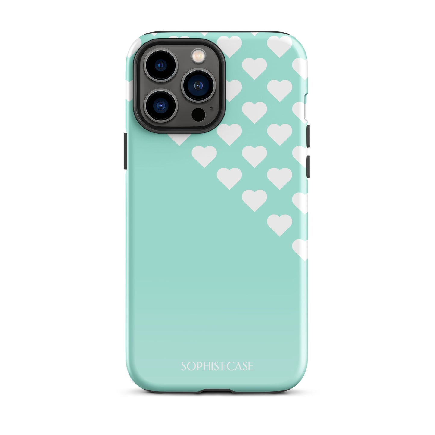 Tough Phone Case Featuring Black Cream Tiny Hearts Design for iPhone 13 Pro Max Glossy