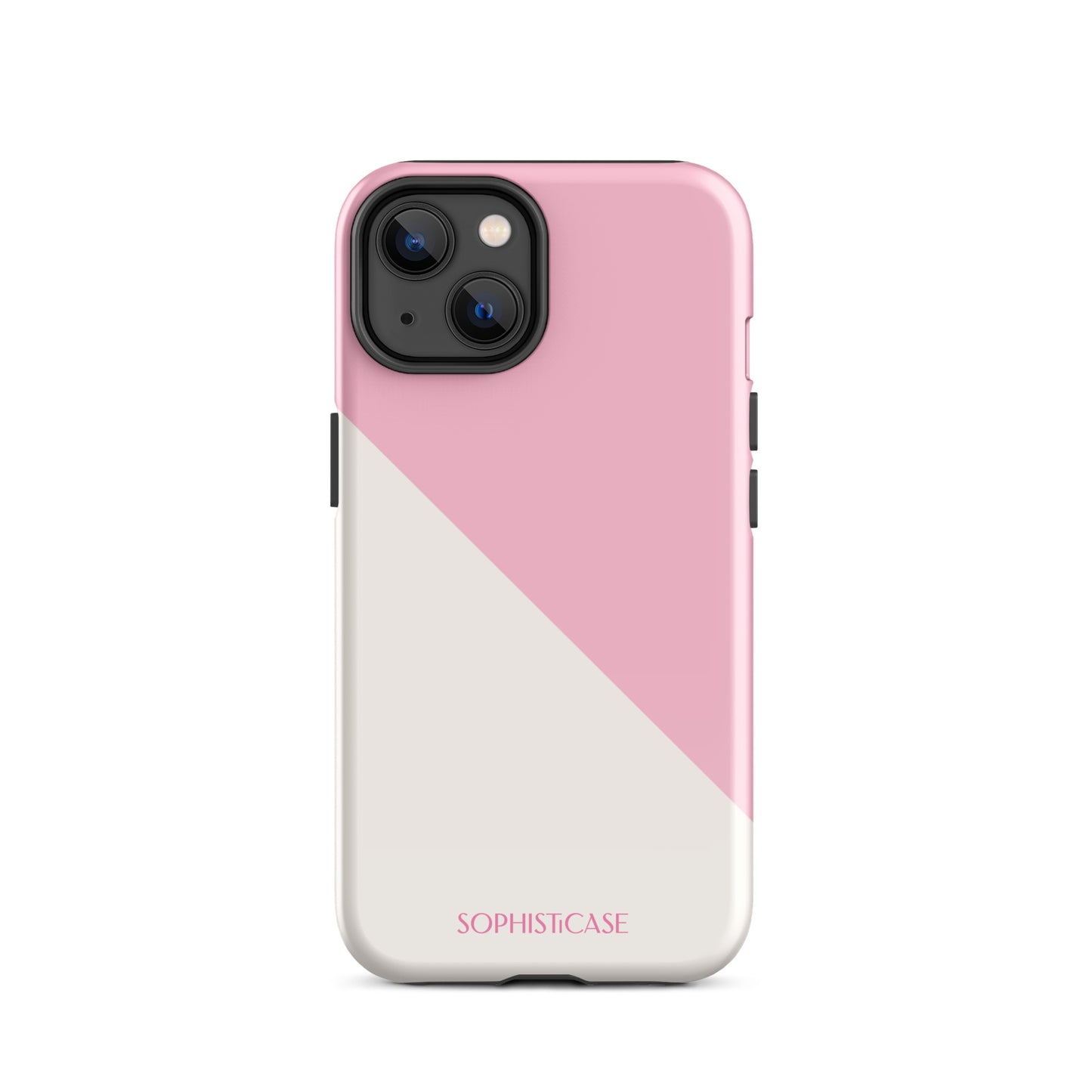 Tough Phone Case Featuring Pink Cream Diagonal Split Design for iPhone 14 Glossy