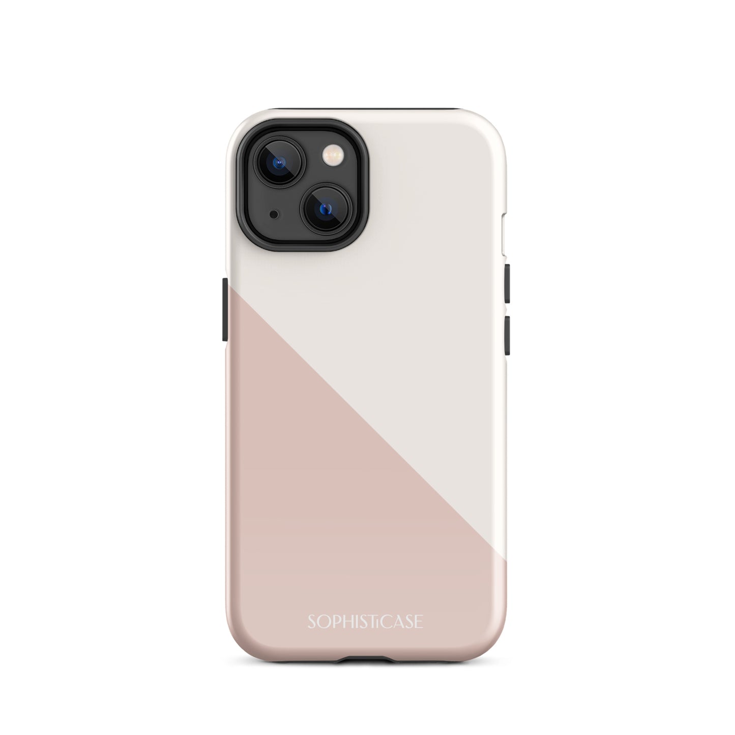 Tough Phone Case Featuring Neutral Beige Cream Diagonal Split Design for iPhone 14 Glossy