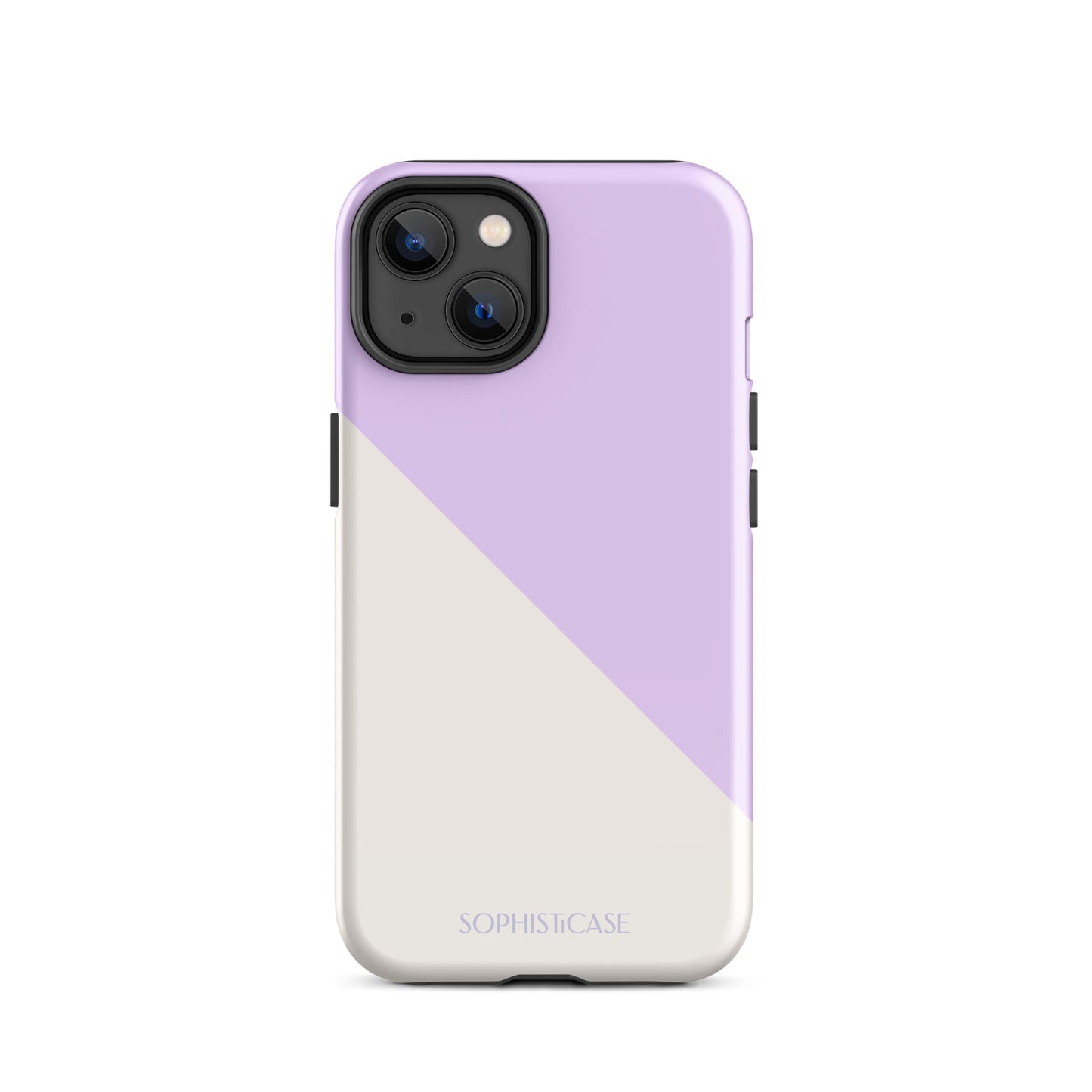 Tough Phone Case Featuring Purple Cream Diagonal Split Design for iPhone 14 Glossy