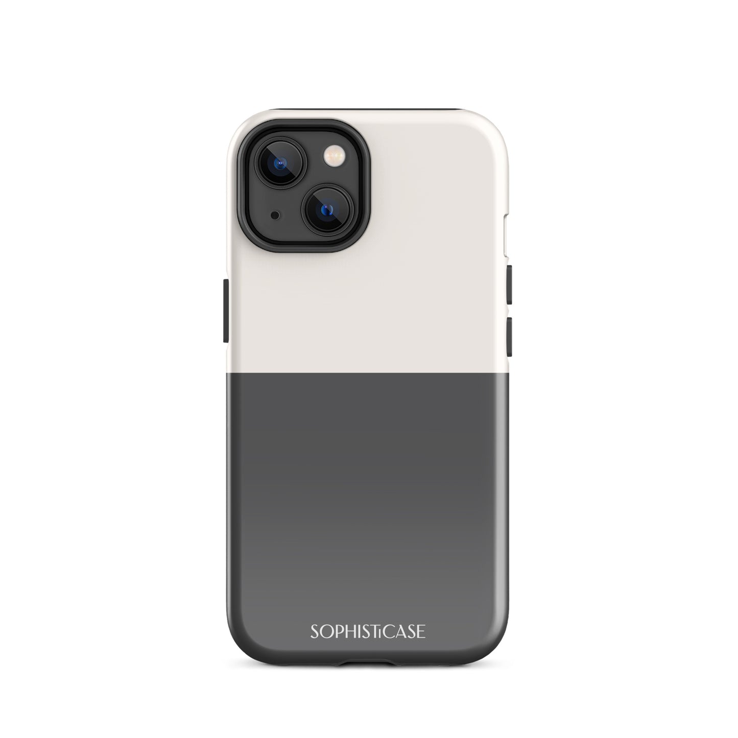 Tough Phone Case Featuring Two Tone Grey Cream Design for iPhone 14 Glossy