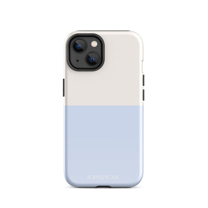 Basics Collection Tough Phone Case Featuring Two Tone Blue Cream Design for iPhone 14 Glossy