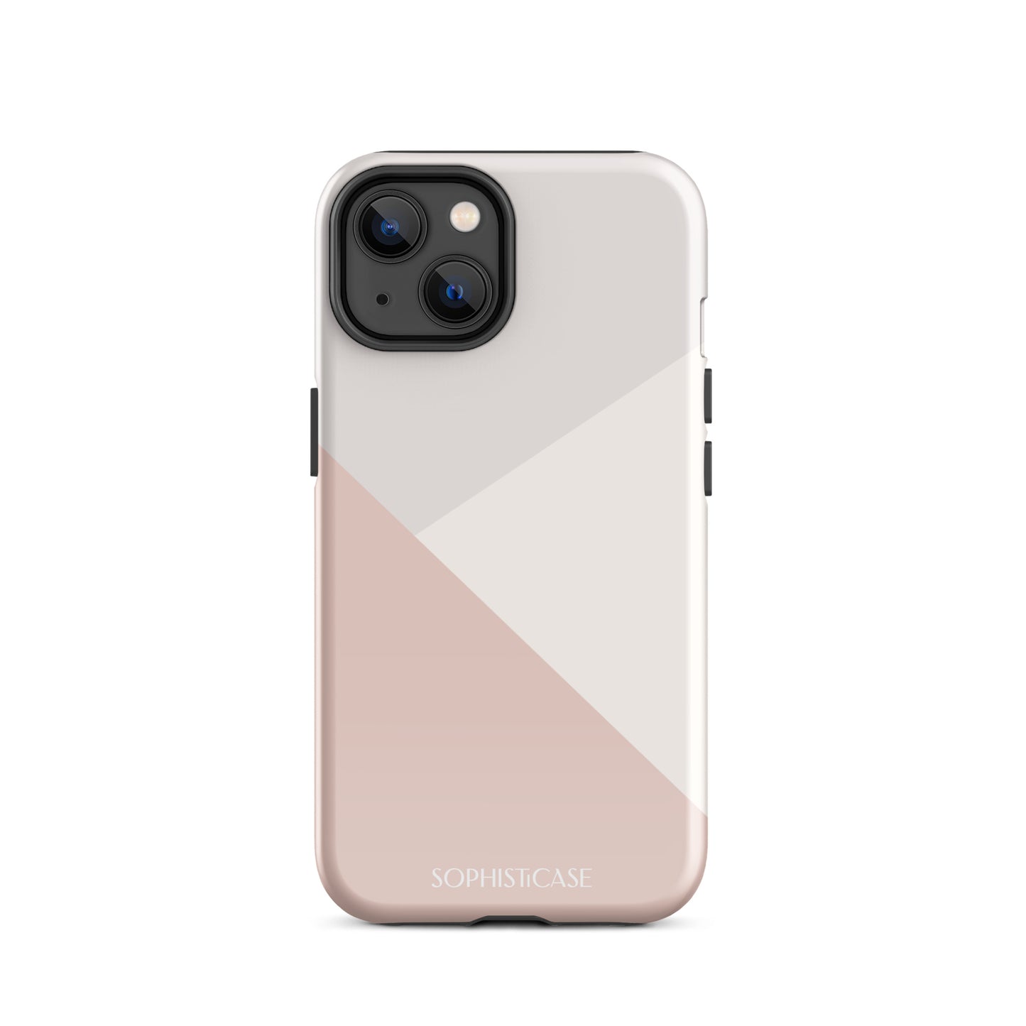 Tough Phone Case Featuring Three Tone Neutral Beige Cream Diagonal Design for iPhone 14 Glossy