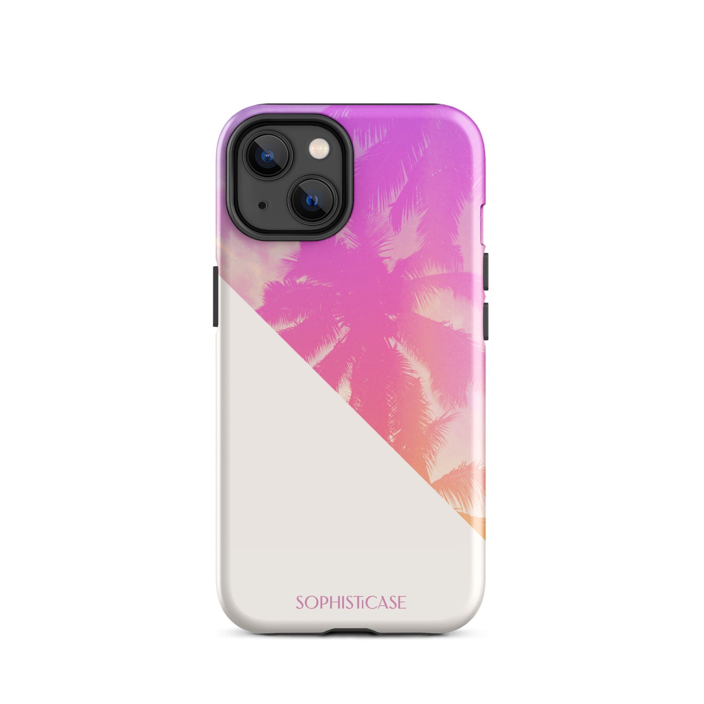 Tough Phone Case Featuring Purple Cream Summer Palm Tree Design for iPhone 14 Glossy