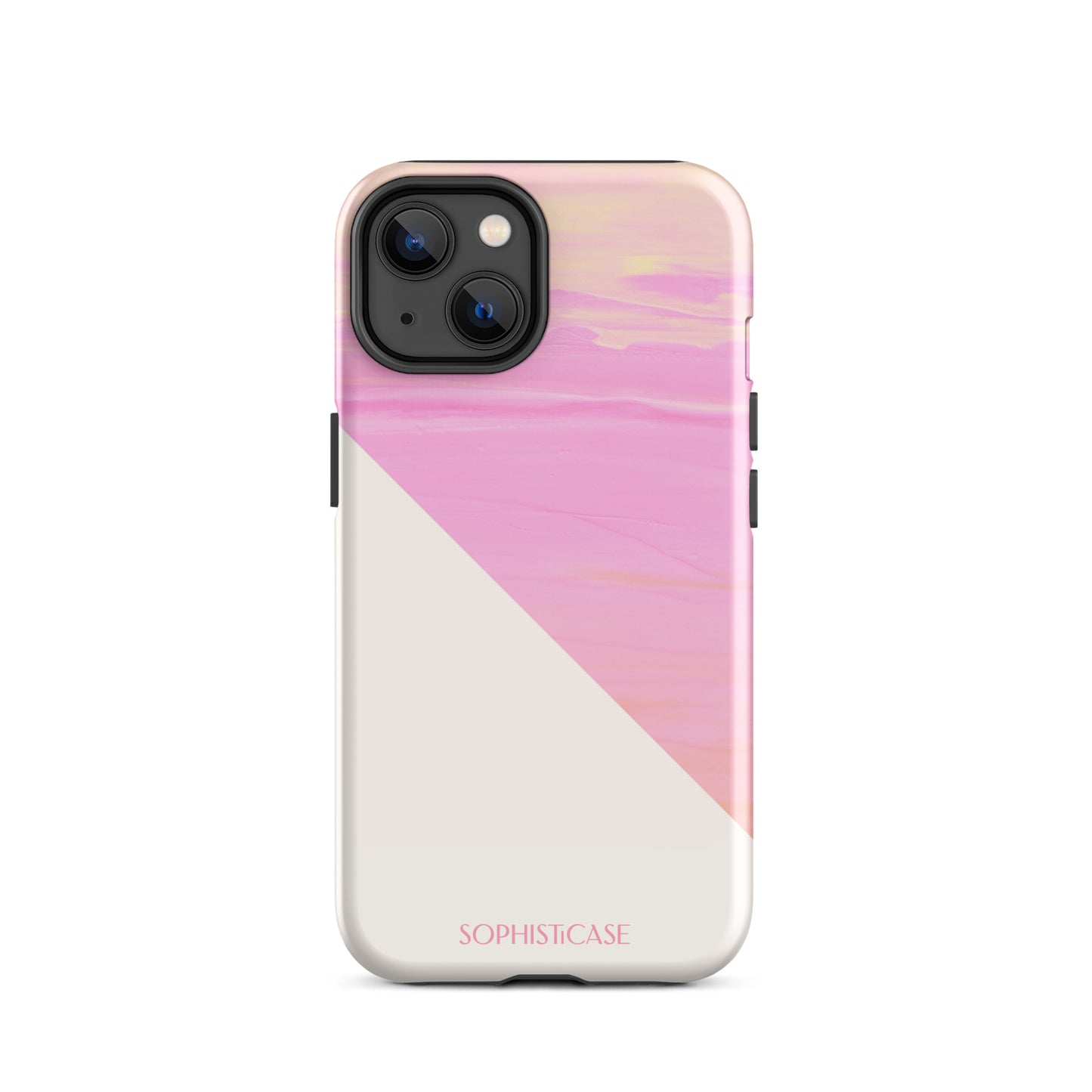 Tough Phone Case Featuring Yellow Pink Cream Summer Sunset Water Ripples Ocean Waves Design for iPhone 14 Glossy