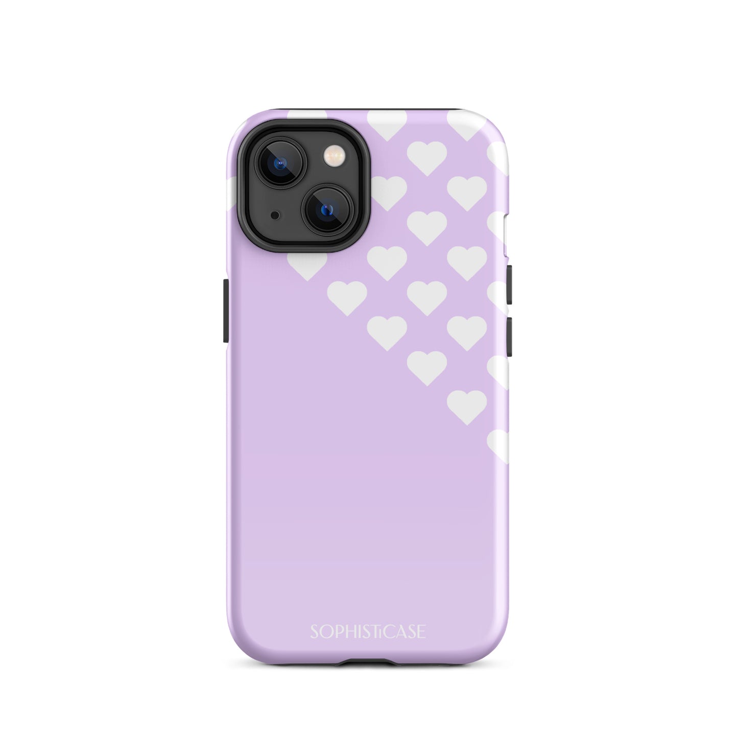 Tough Phone Case Featuring Purple Cream Tiny Hearts Design for iPhone 14 Glossy