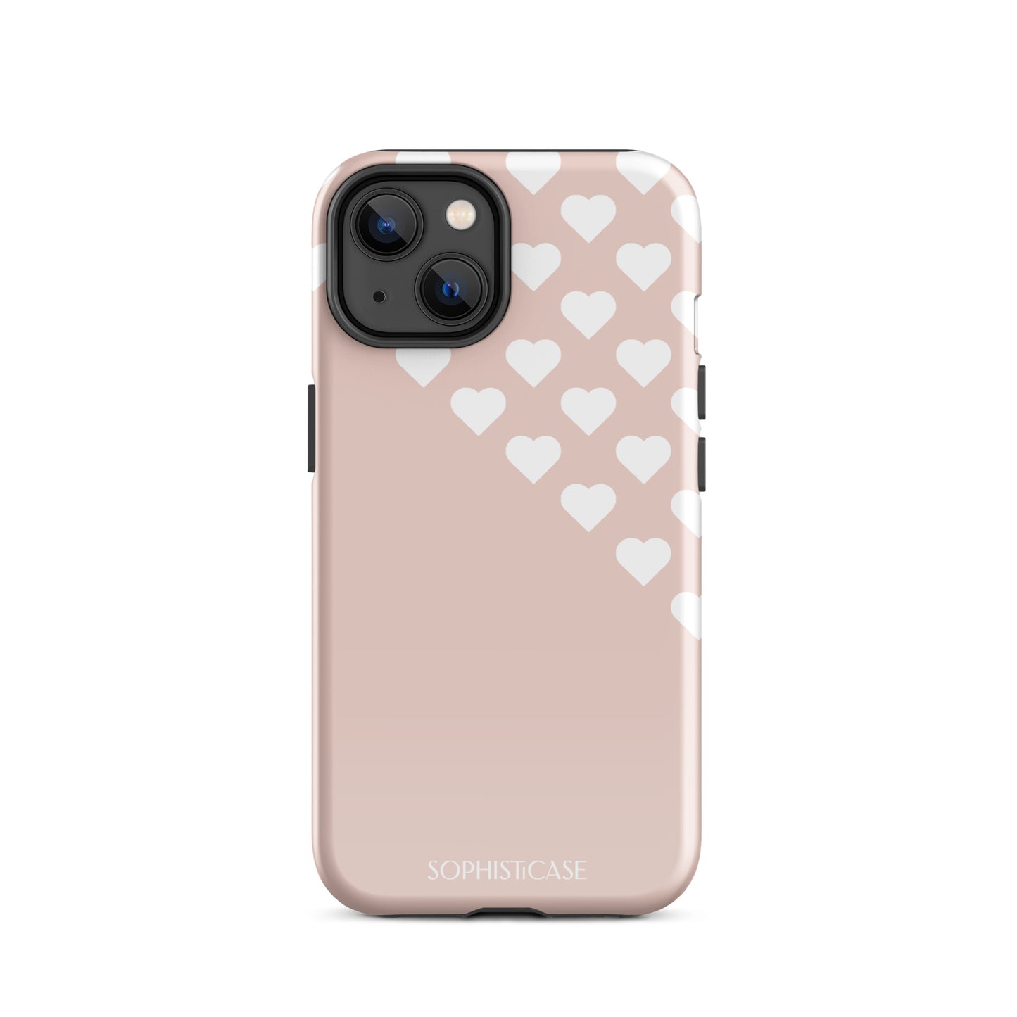 Tough Phone Case Featuring Neutral Beige Cream Tiny Hearts Design for iPhone 14 Glossy