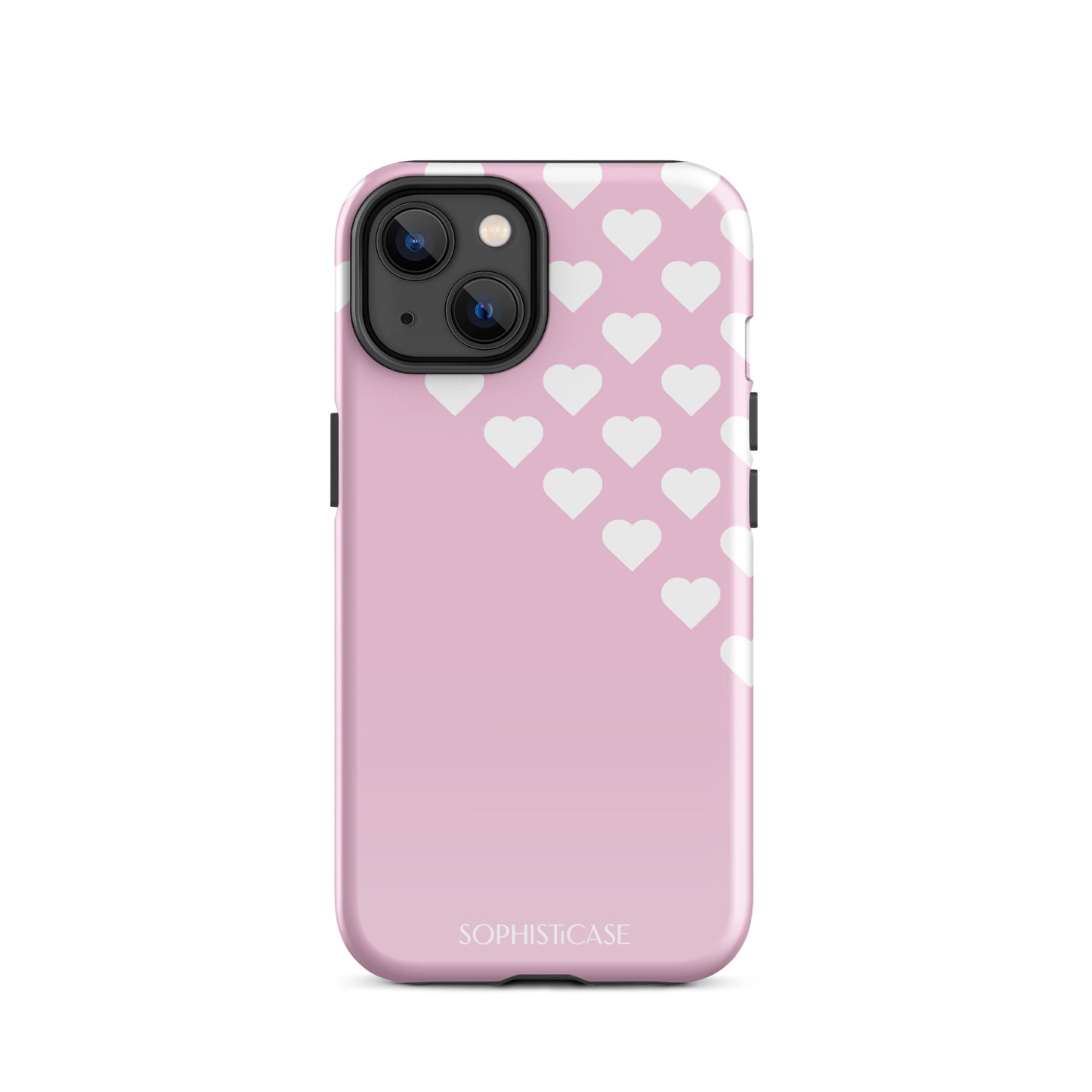 Tough Phone Case Featuring Pink Cream Tiny Hearts Design for iPhone 14 Glossy