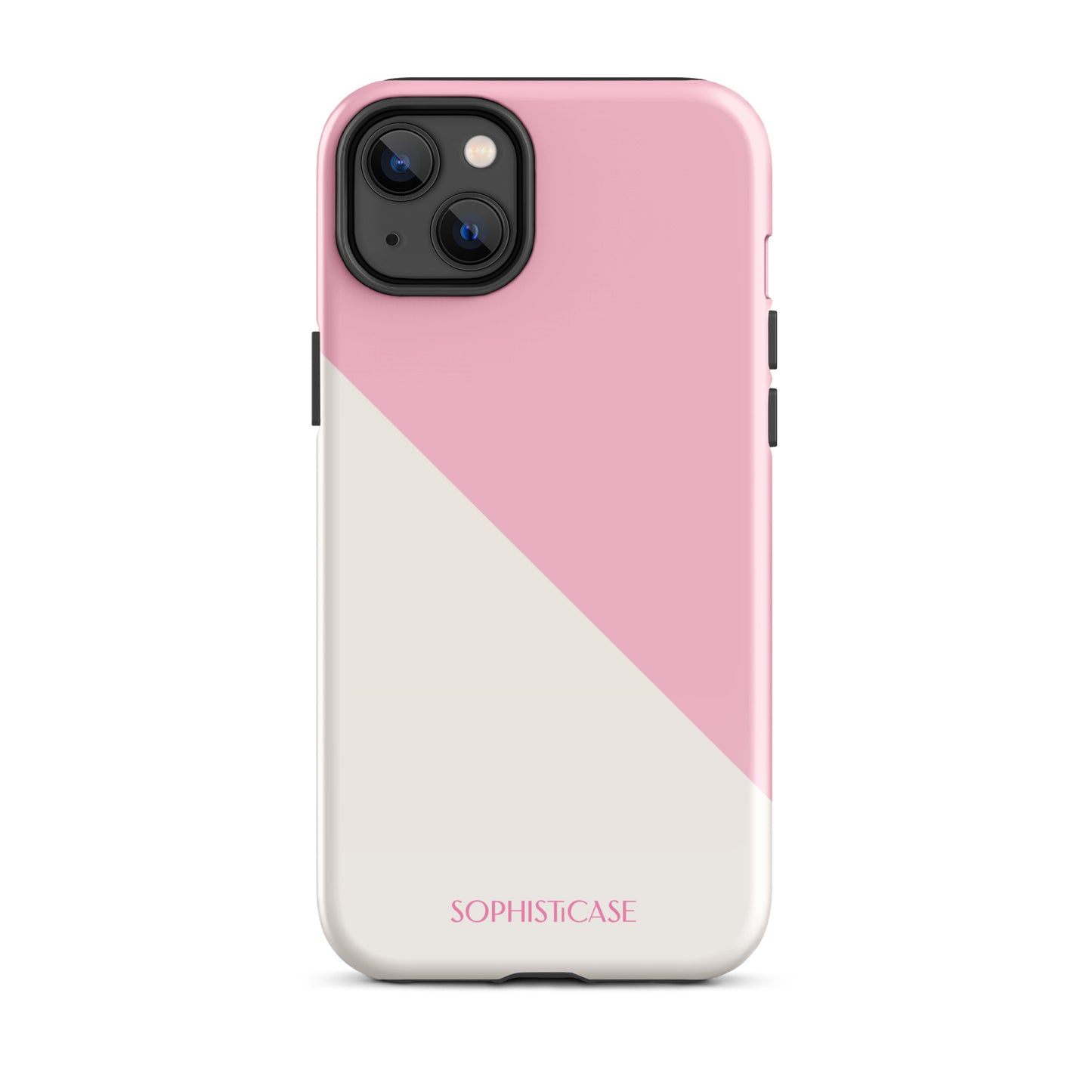 Tough Phone Case Featuring Pink Cream Diagonal Split Design for iPhone 14 Plus Glossy