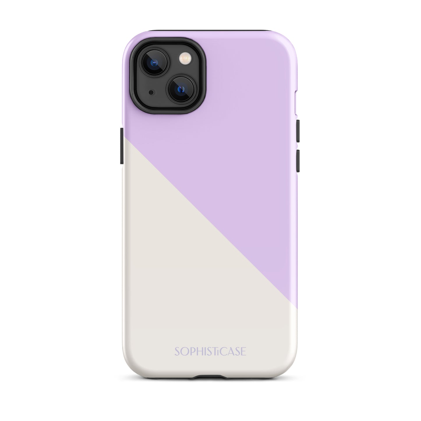 Tough Phone Case Featuring Purple Cream Diagonal Split Design for iPhone 14 Plus Glossy