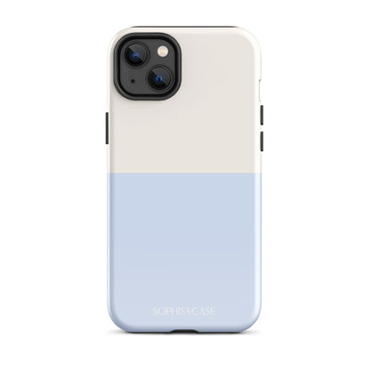 Basics Collection Tough Phone Case Featuring Two Tone Blue Cream Design for iPhone 14 Plus Glossy