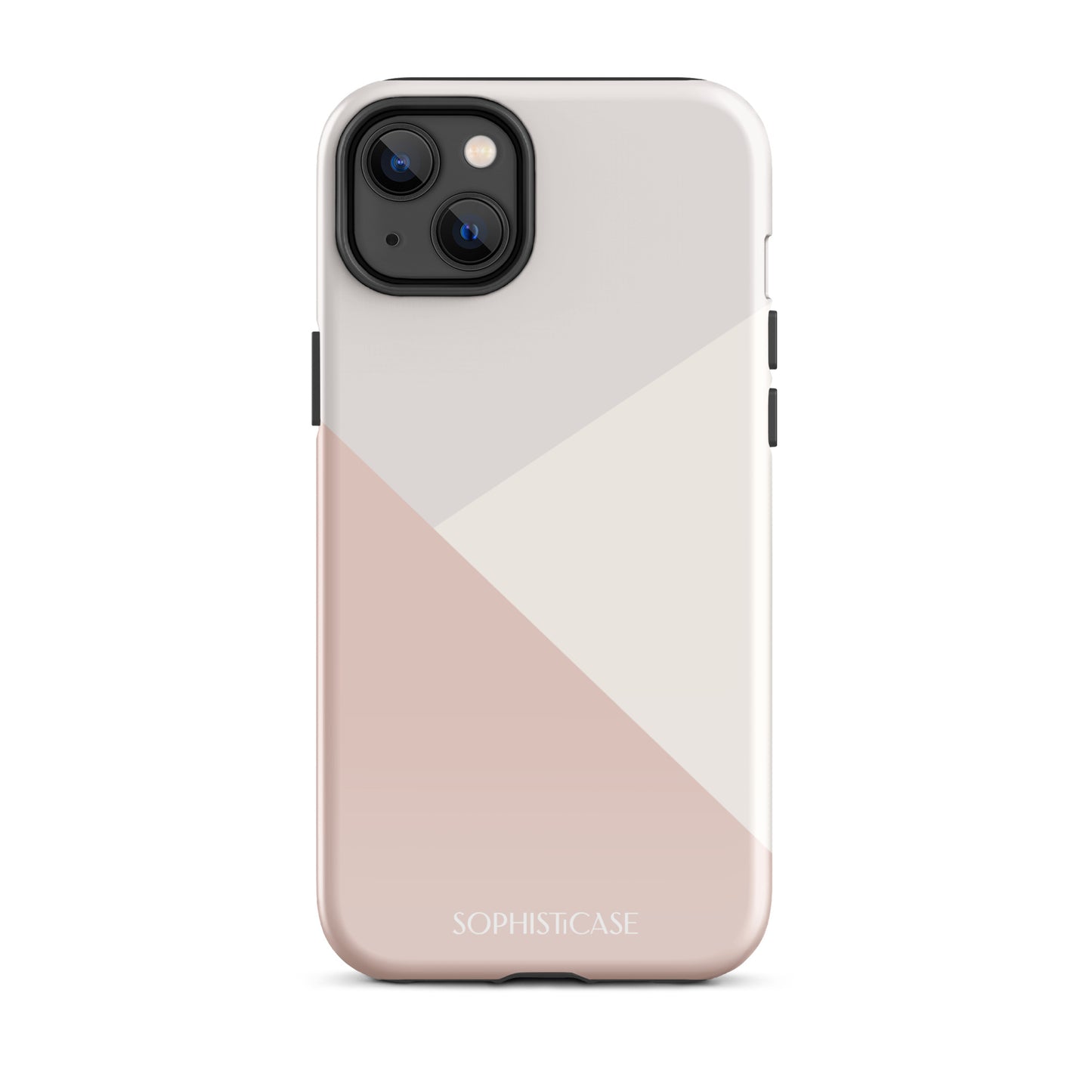 Tough Phone Case Featuring Three Tone Neutral Beige Cream Diagonal Design for iPhone 14 Plus Glossy