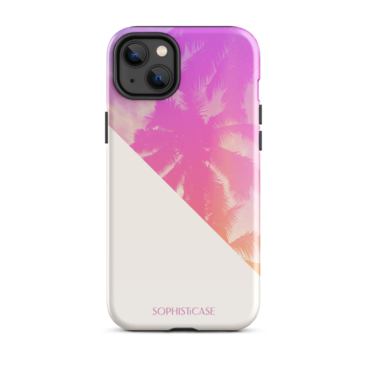 Tough Phone Case Featuring Purple Cream Summer Palm Tree Design for iPhone 14 Plus Glossy