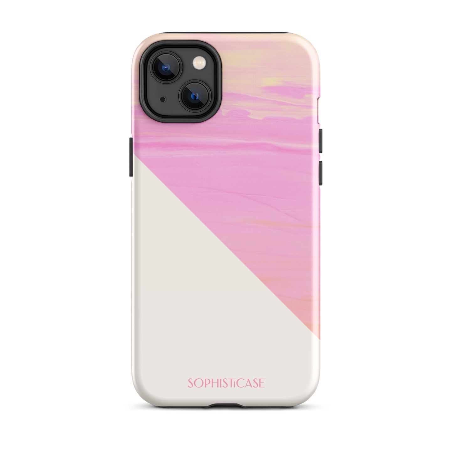 Tough Phone Case Featuring Yellow Pink Cream Summer Sunset Water Ripples Ocean Waves Design for iPhone 14 Plus Glossy