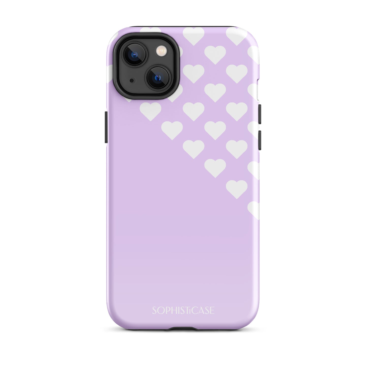 Tough Phone Case Featuring Purple Cream Tiny Hearts Design for iPhone 14 Plus Glossy