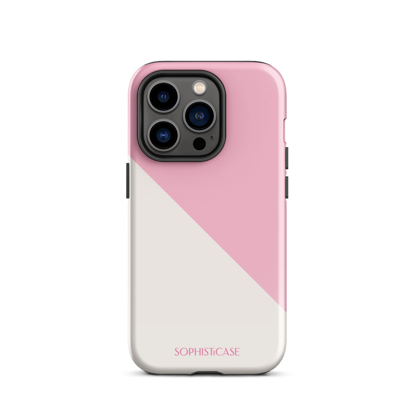 Tough Phone Case Featuring Pink Cream Diagonal Split Design for iPhone 14 Pro Glossy