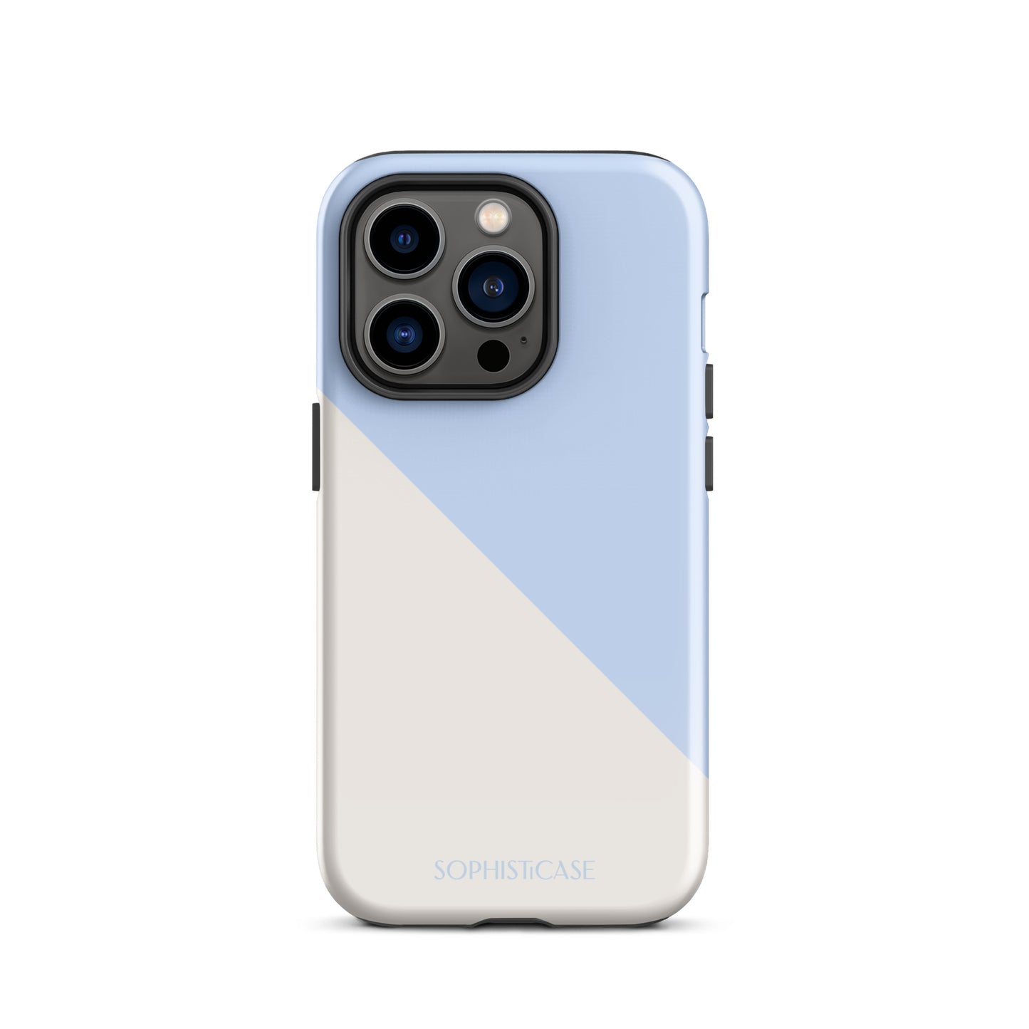 Tough Phone Case Featuring Baby Blue Cream Diagonal Split Design for iPhone 14 Pro Glossy