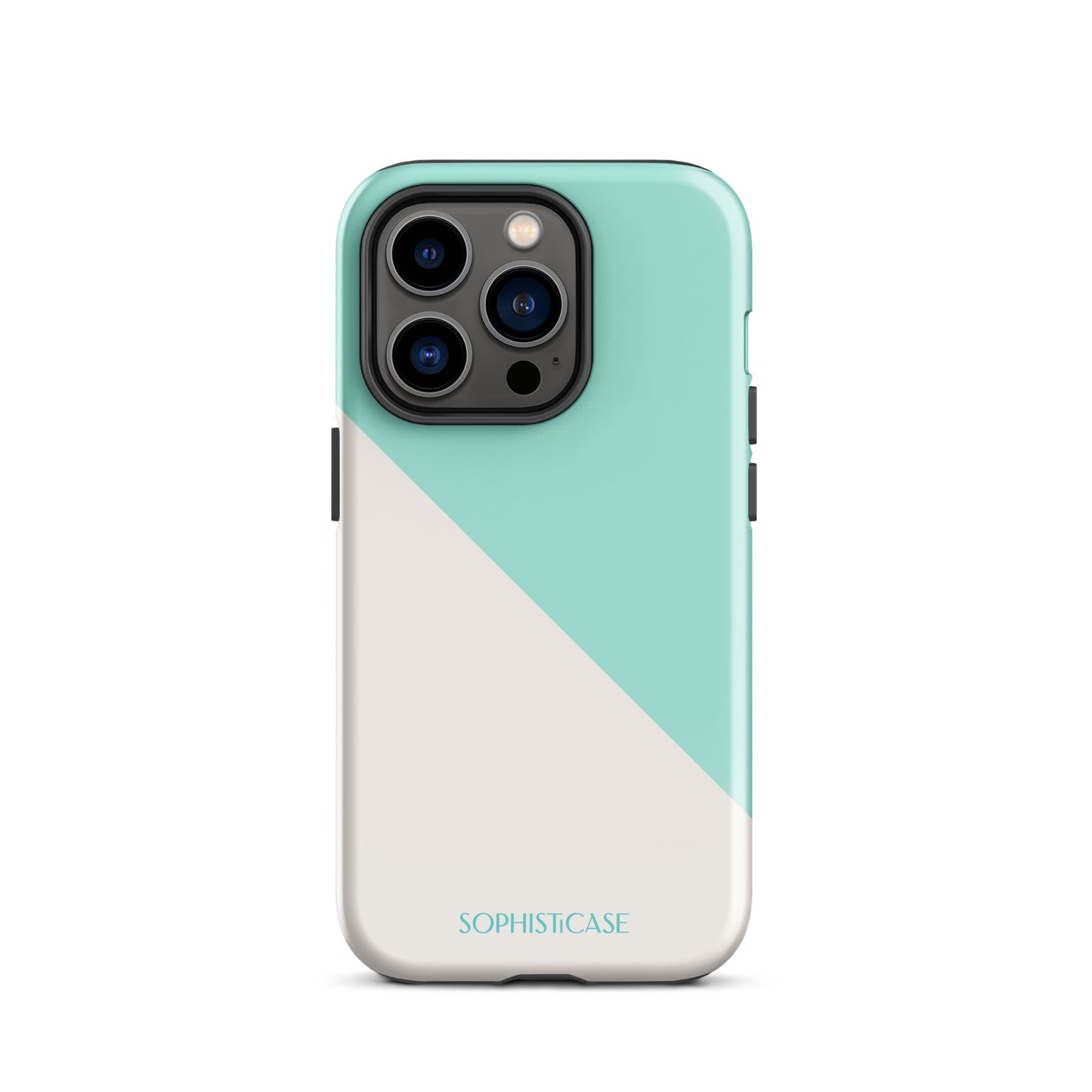 Tough Phone Case Featuring Mint Green Cream Diagonal Split Design for iPhone 14 Pro Glossy