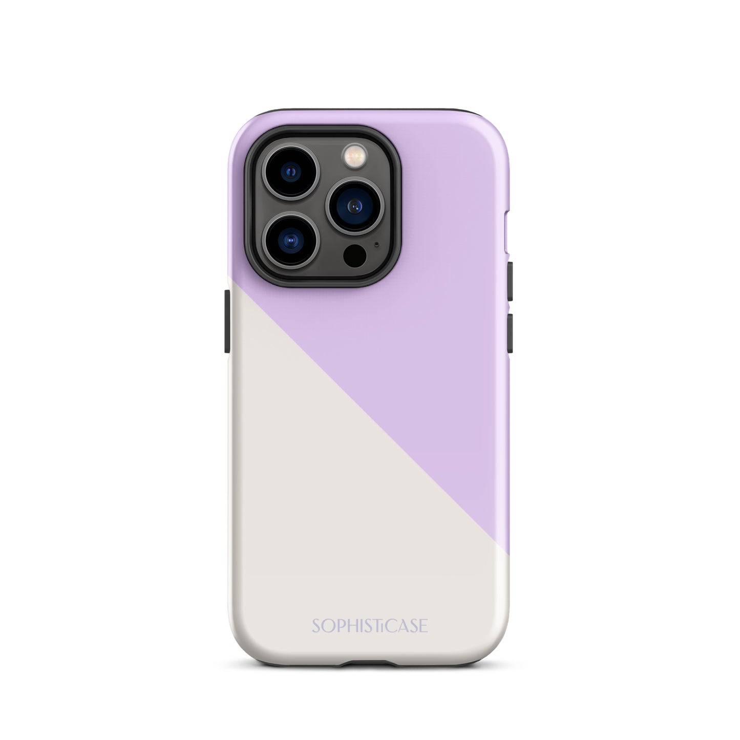 Tough Phone Case Featuring Purple Cream Diagonal Split Design for iPhone 14 Pro Glossy