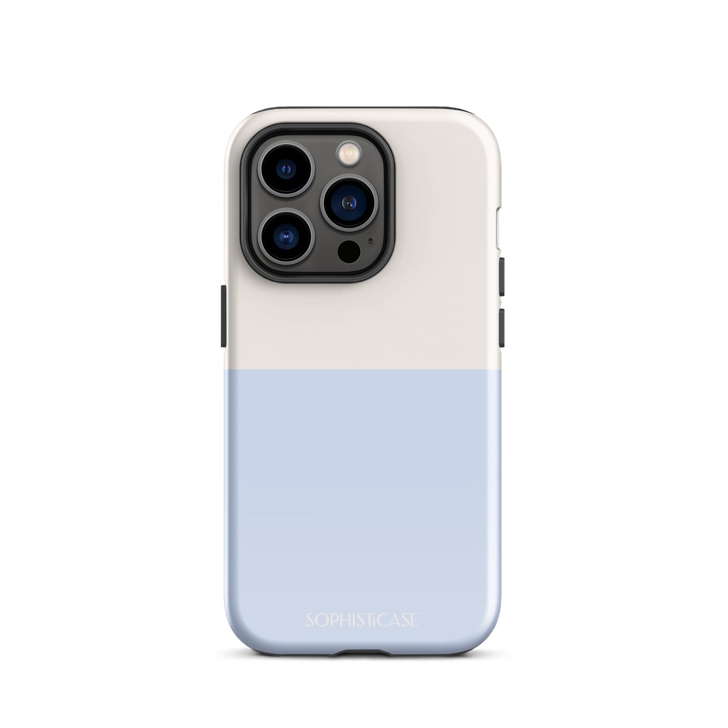 Basics Collection Tough Phone Case Featuring Two Tone Blue Cream Design for iPhone 14 Pro Glossy