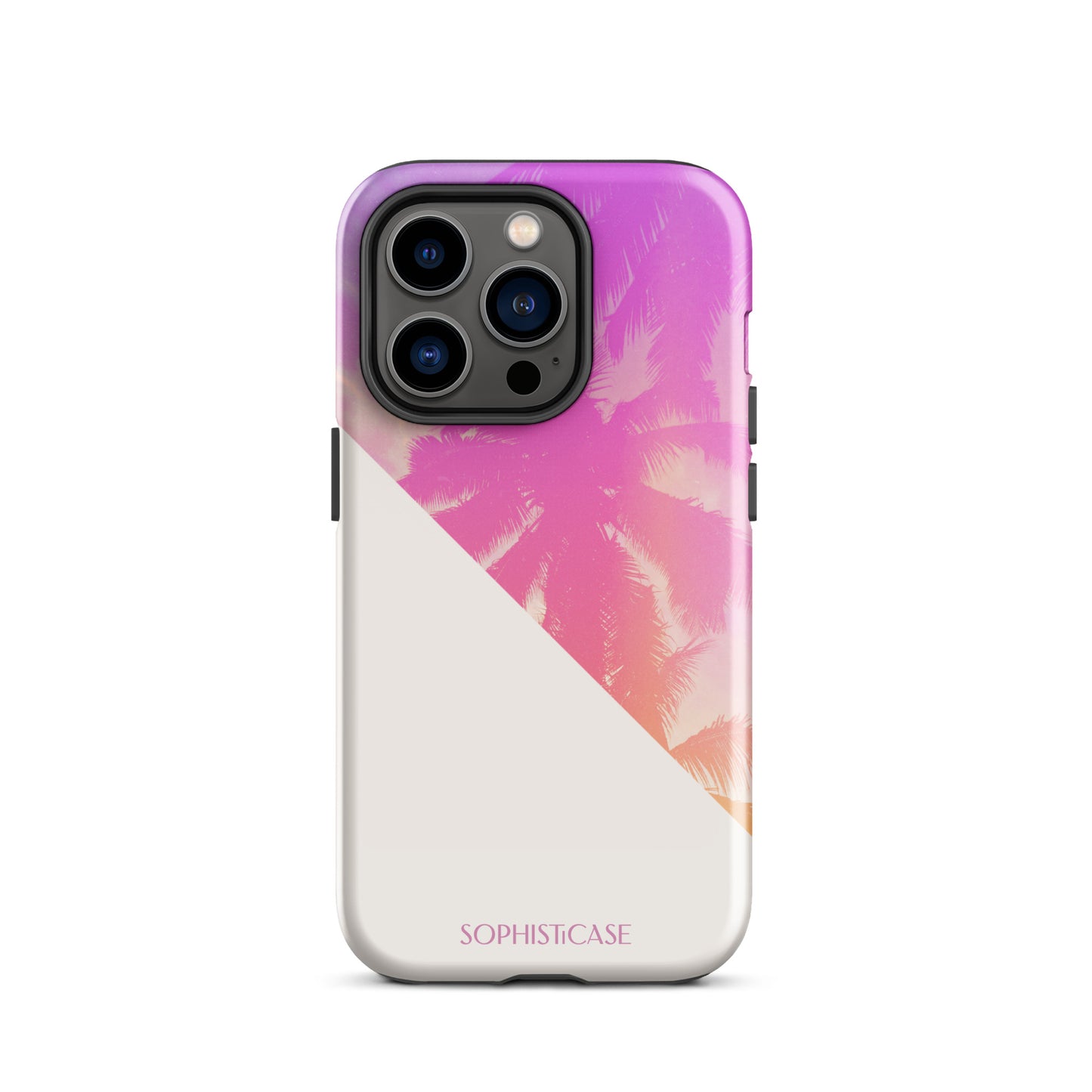 Tough Phone Case Featuring Purple Cream Summer Palm Tree Design for iPhone 14 Pro Glossy