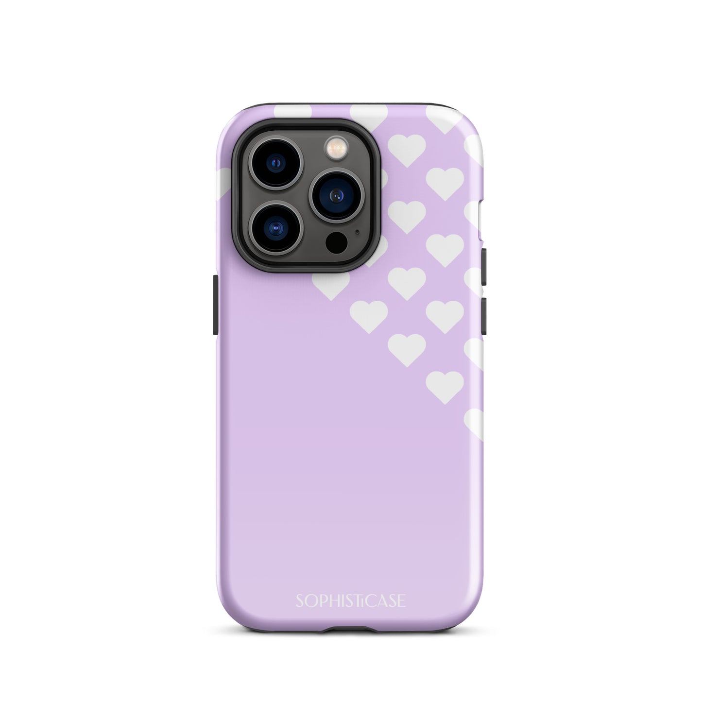 Tough Phone Case Featuring Purple Cream Tiny Hearts Design for iPhone 14 Pro Glossy