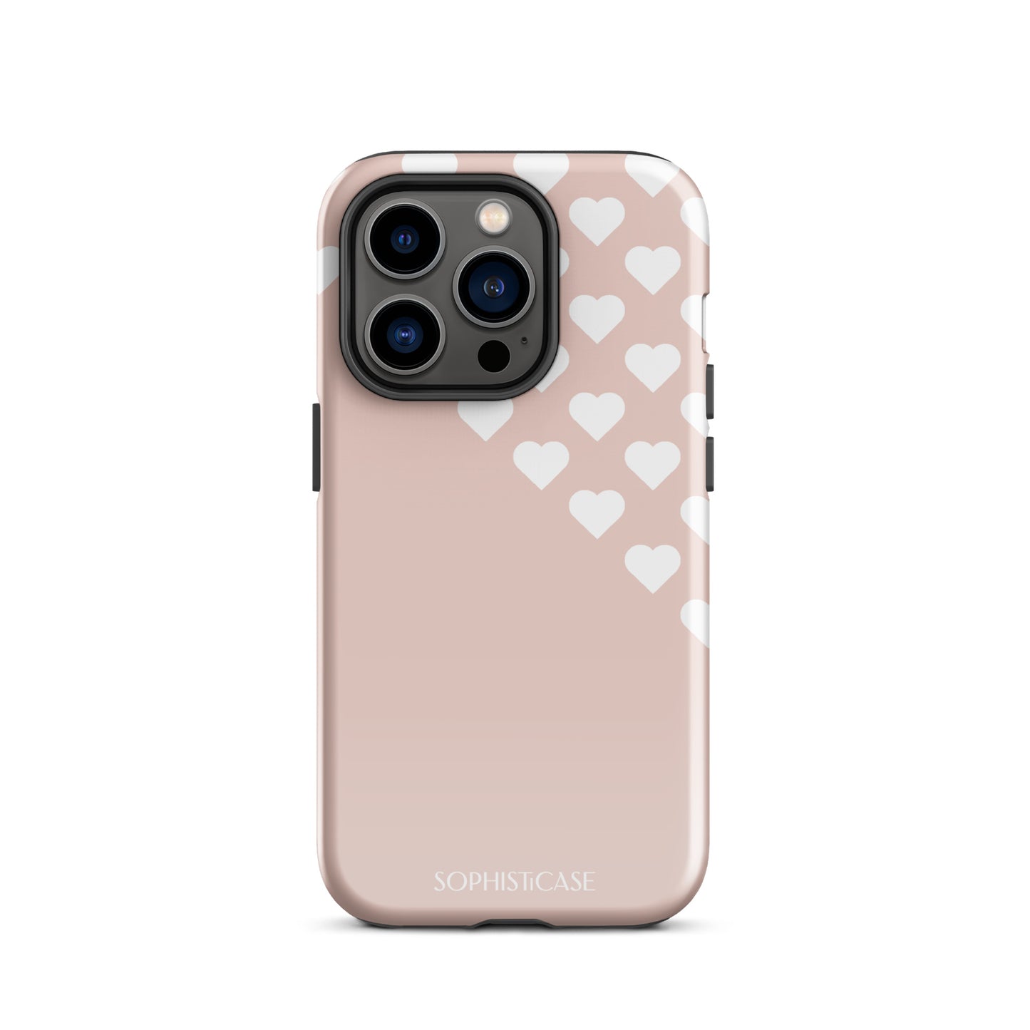 Tough Phone Case Featuring Neutral Beige Cream Tiny Hearts Design for iPhone 14 Pro Glossy