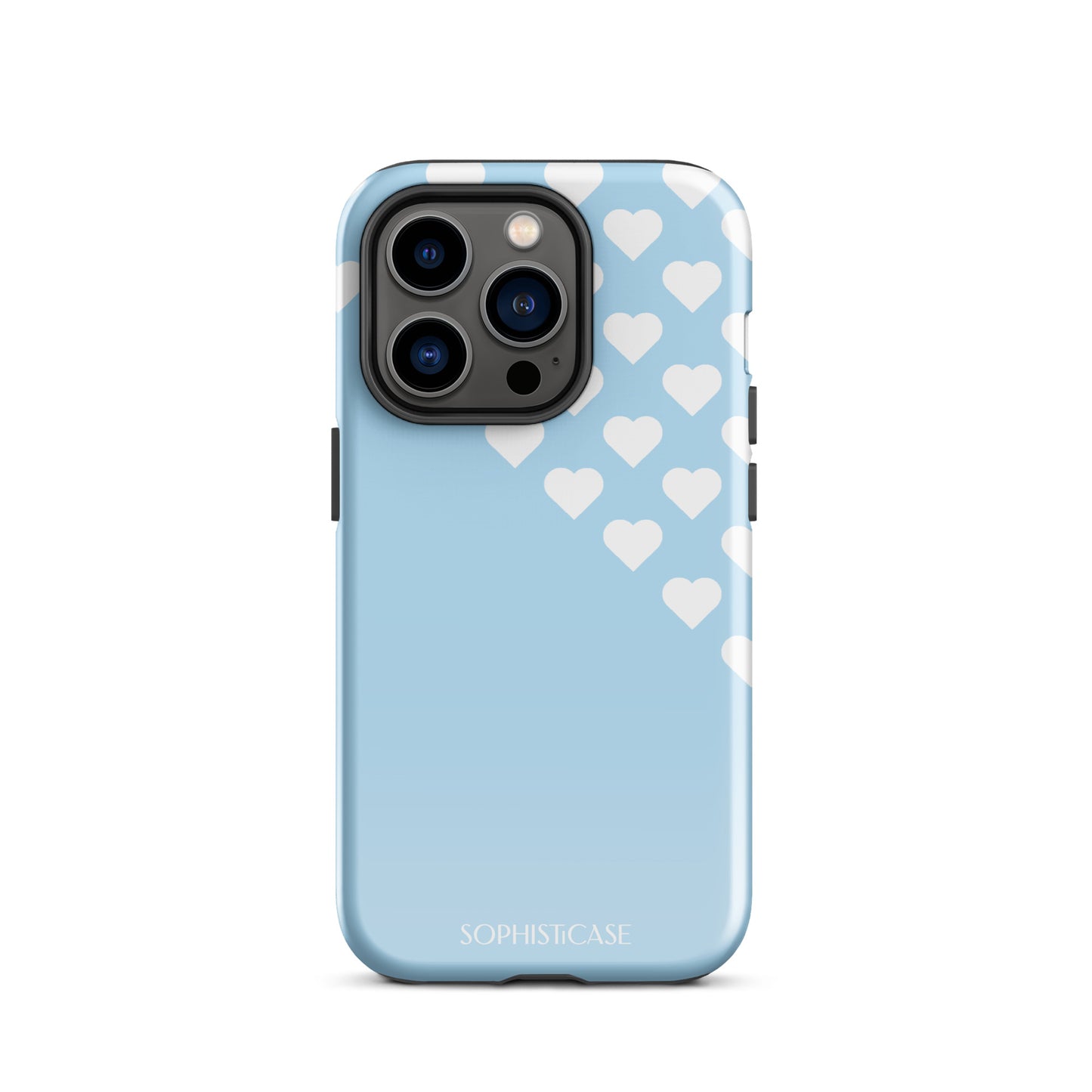 Tough Phone Case Featuring Blue Cream Tiny Hearts Design for iPhone 14 Pro Glossy