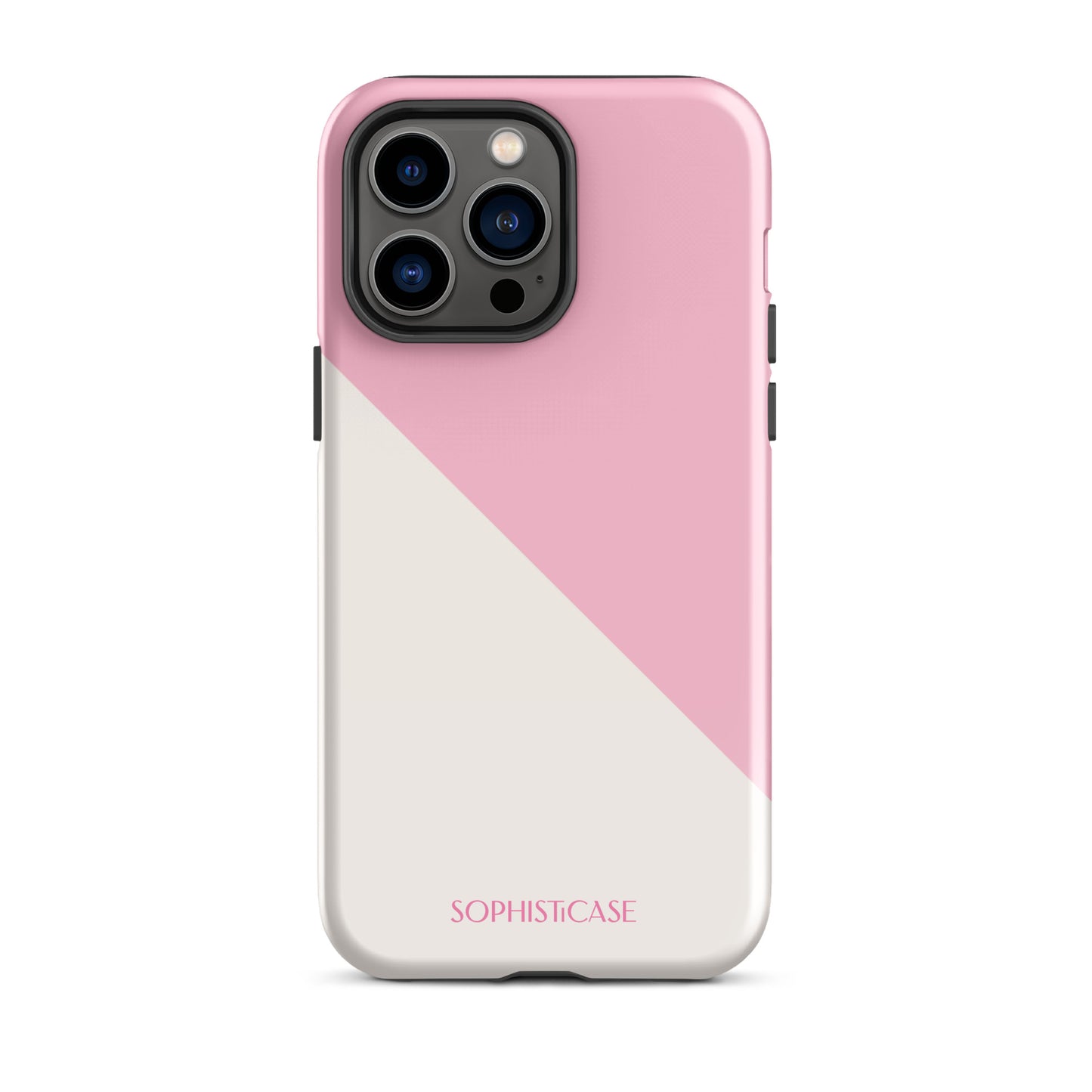 Tough Phone Case Featuring Pink Cream Diagonal Split Design for iPhone 14 Pro Max Glossy