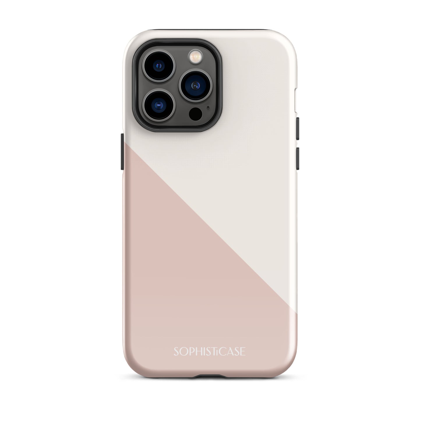 Tough Phone Case Featuring Neutral Beige Cream Diagonal Split Design for iPhone 14 Pro Max Glossy