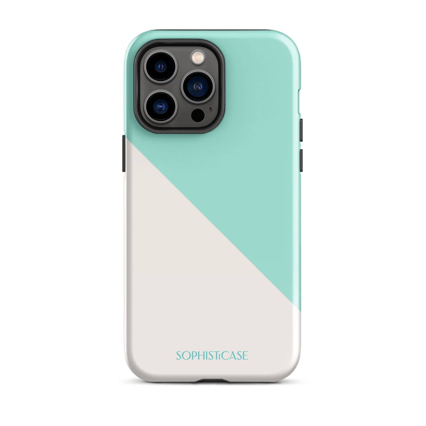 Tough Phone Case Featuring Mint Green Cream Diagonal Split Design for iPhone 14 Pro Max Glossy